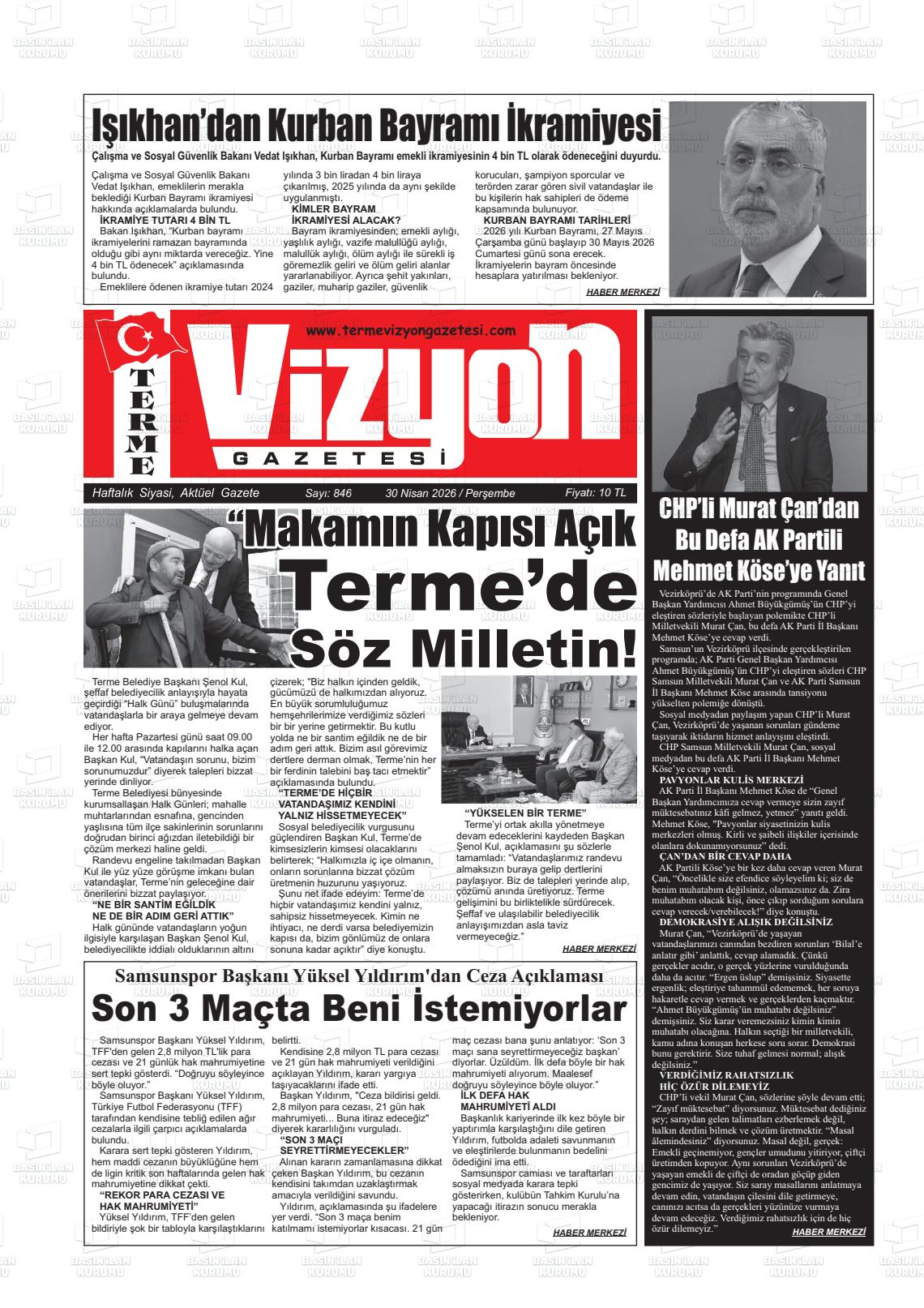 Samsun Vizyonterme 30.04.2026