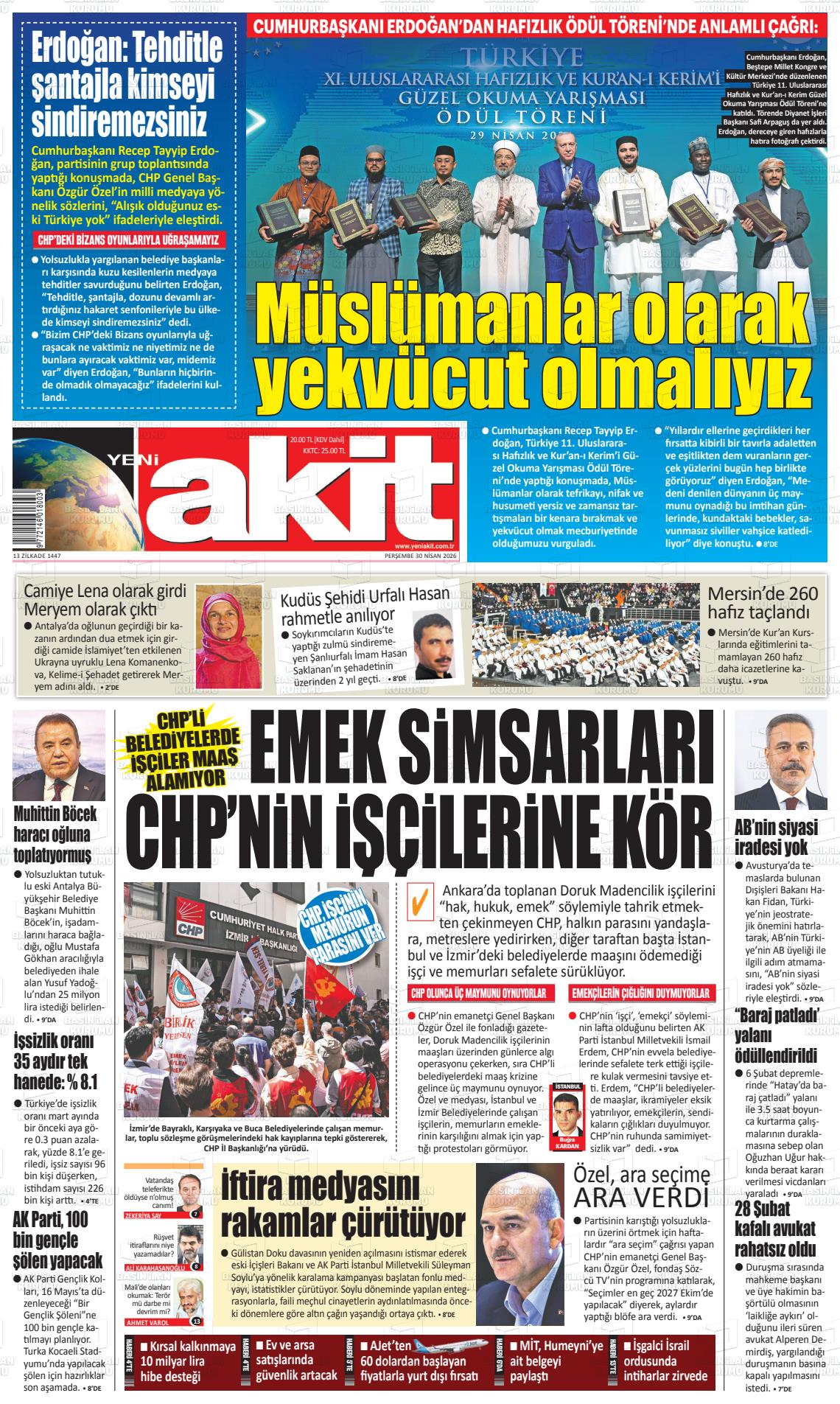 Yeni Akit Gazetesi 30.04.2026