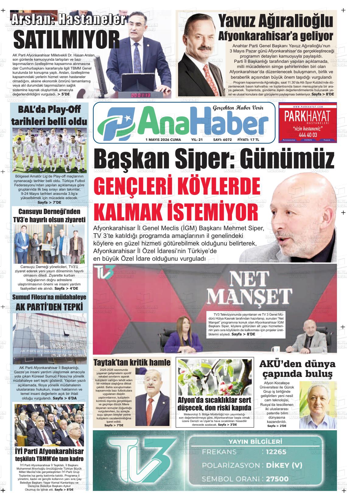 Afyonkarahisar Anahaber 01.05.2026
