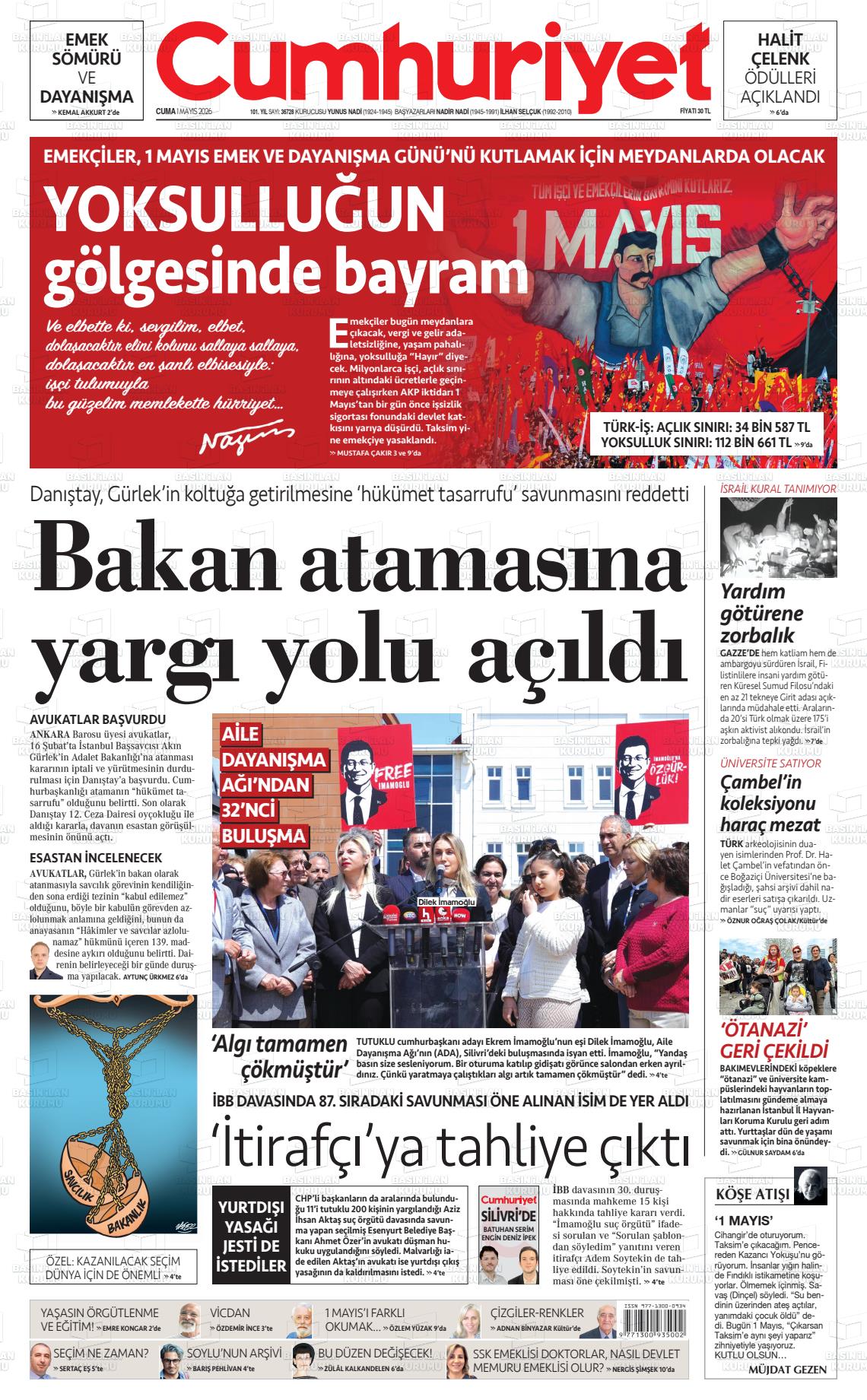 Cumhuriyet Gazetesi 01.05.2026