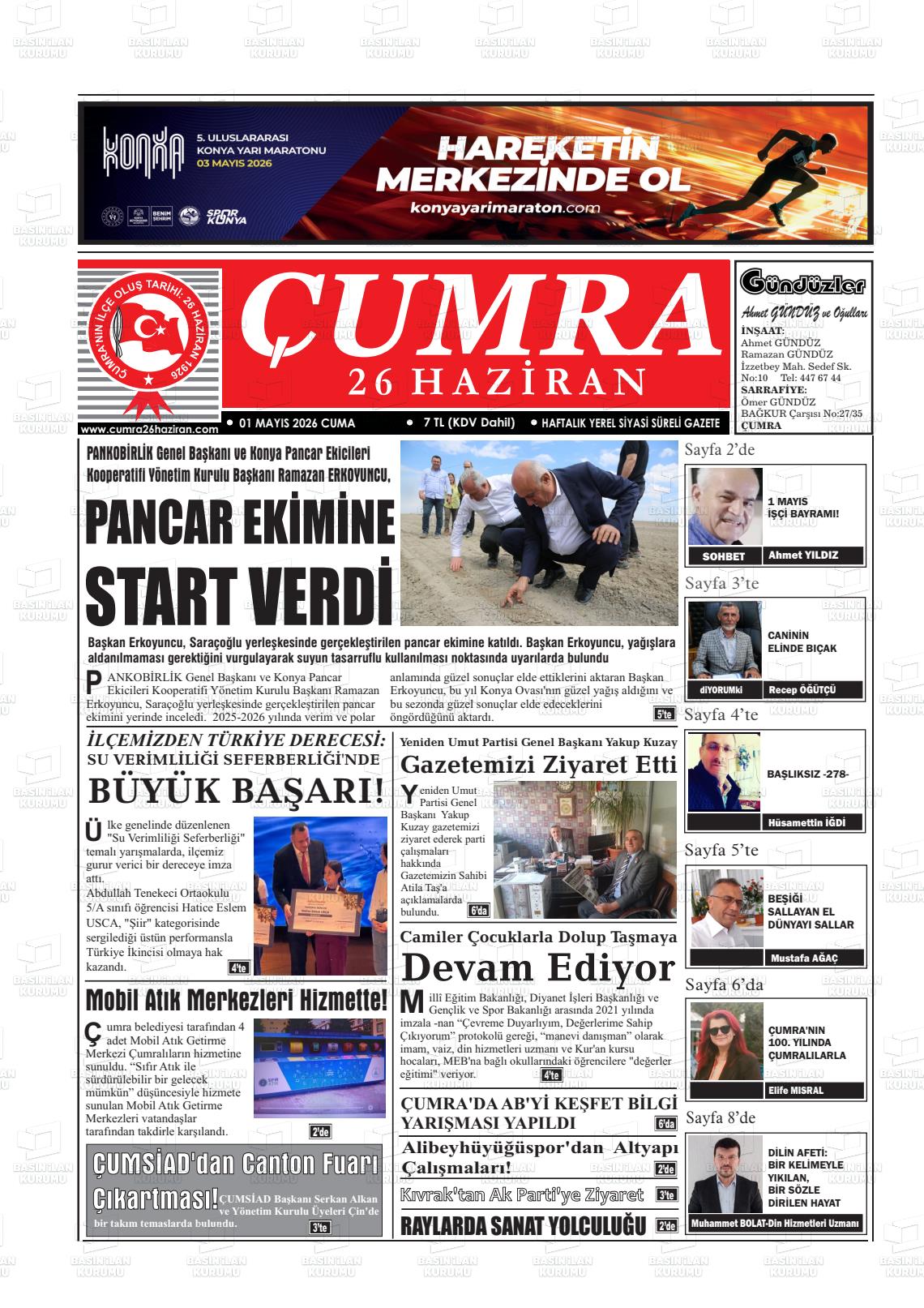 Konya Cumra 26 Haziran 01.05.2026