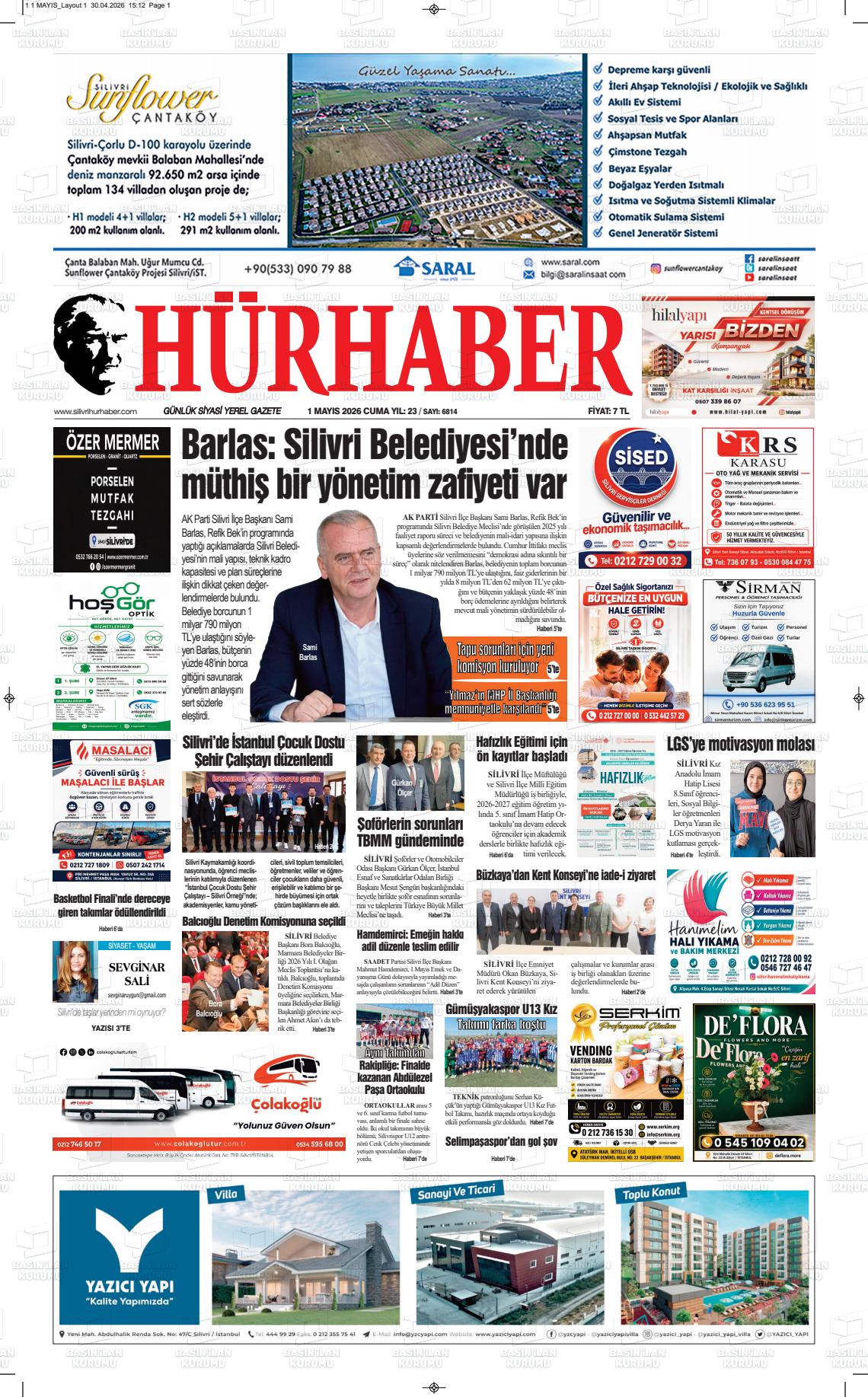 Hür Haber Gazetesi 01.05.2026