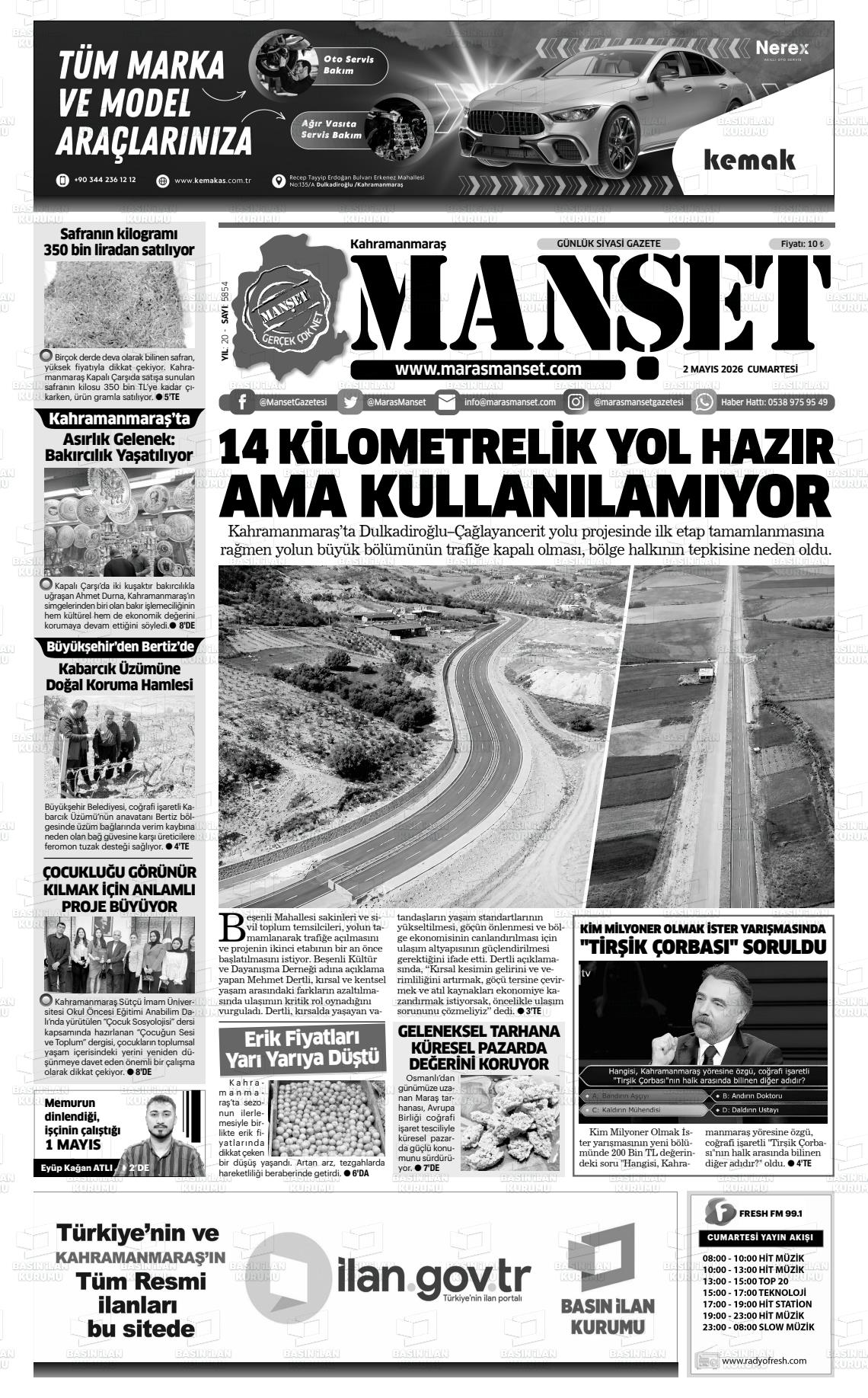 Kahramanmaras Manset 02.05.2026