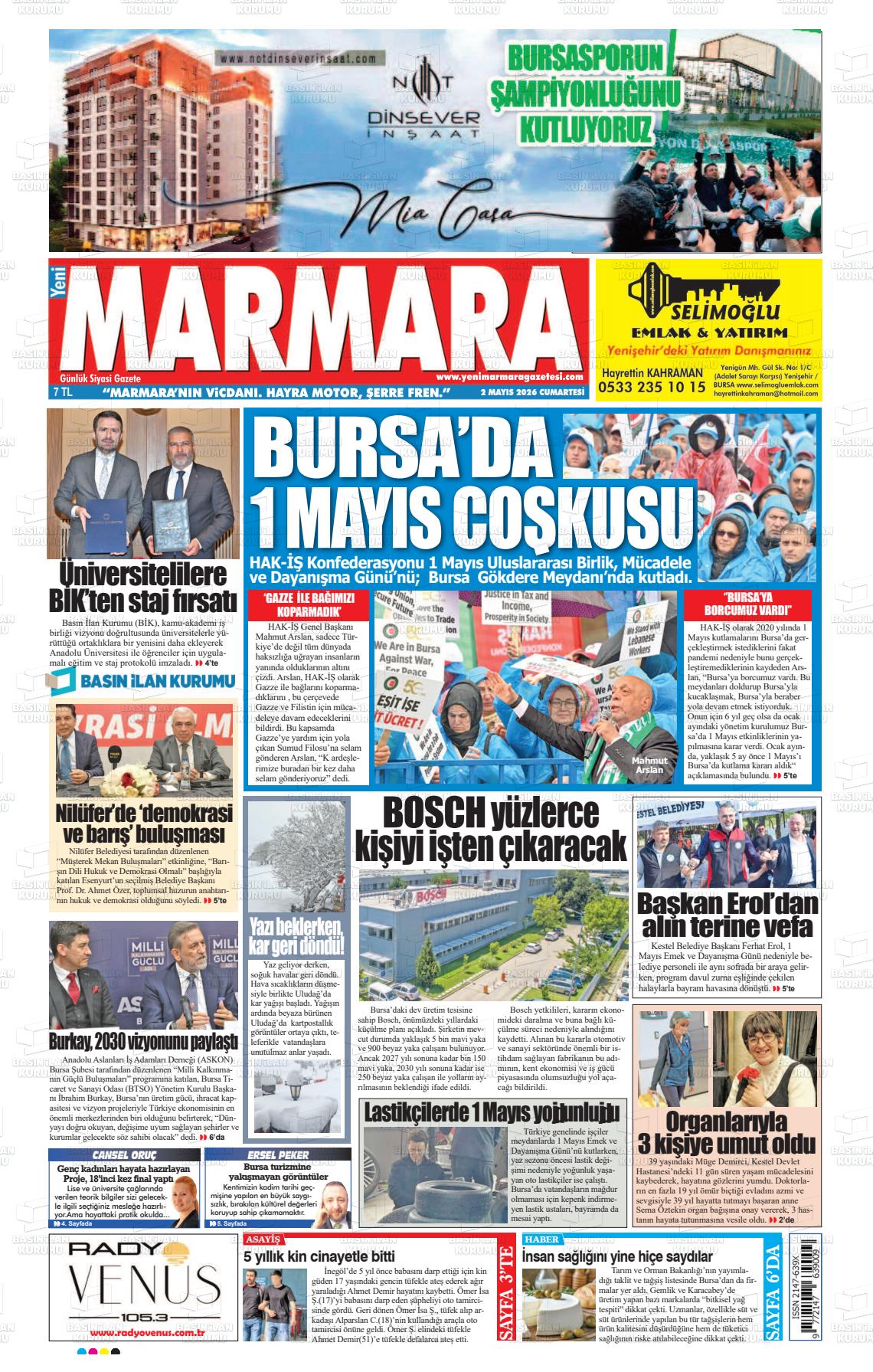 Bursa Yenimarmara 02.05.2026