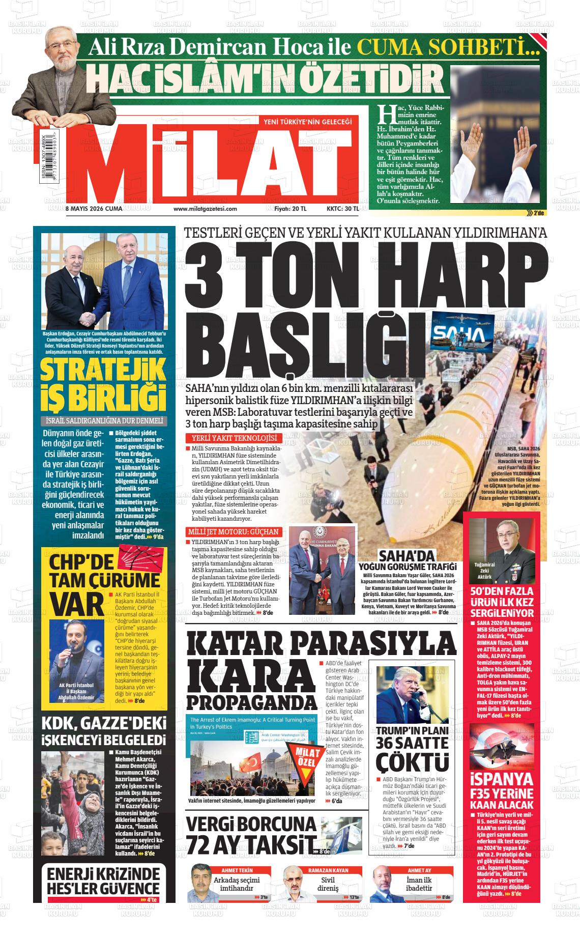 Milat Gazetesi 08.05.2026