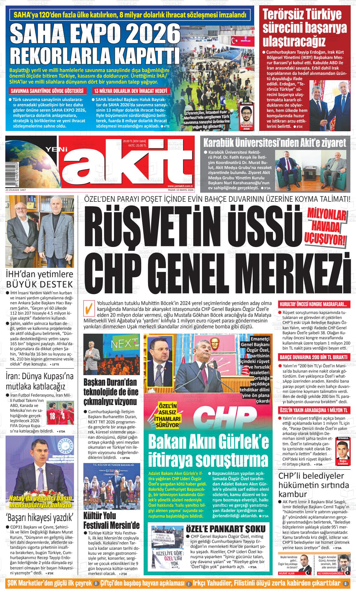 Yeni Akit Gazetesi 10.05.2026