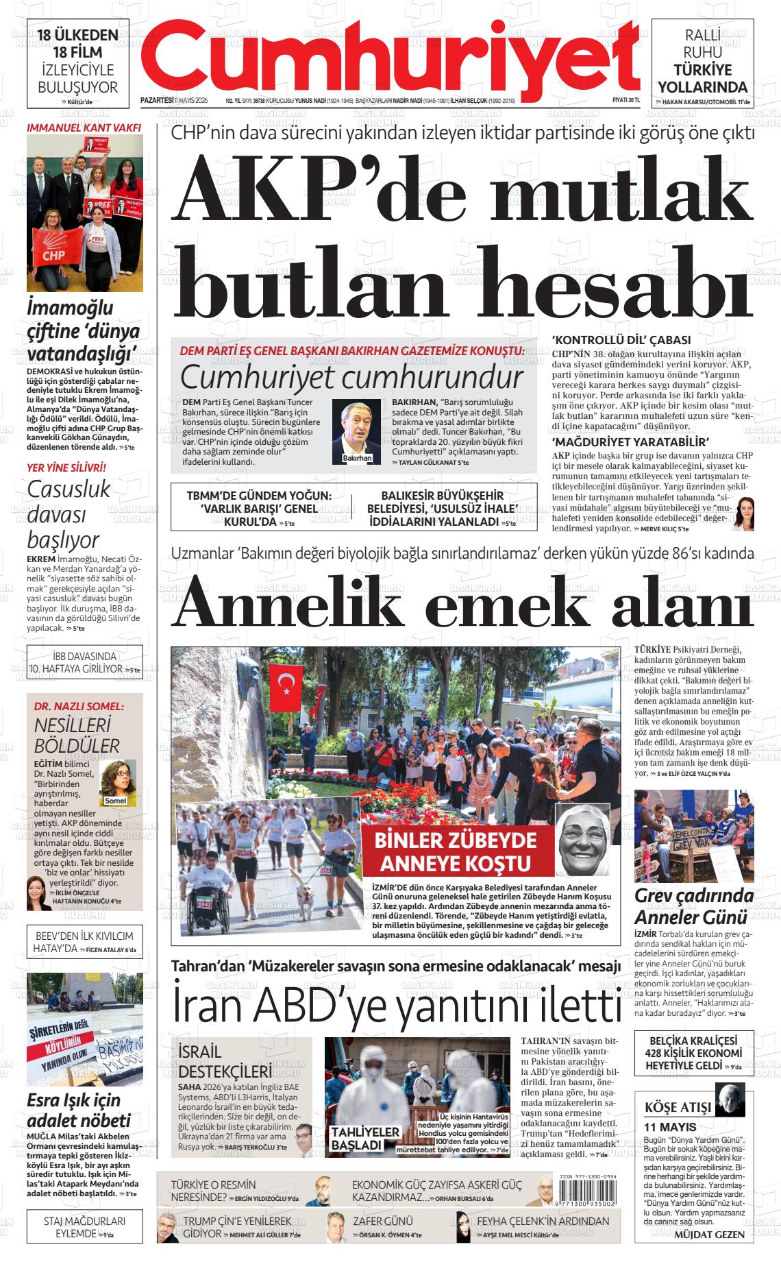 Cumhuriyet Gazetesi 11.05.2026