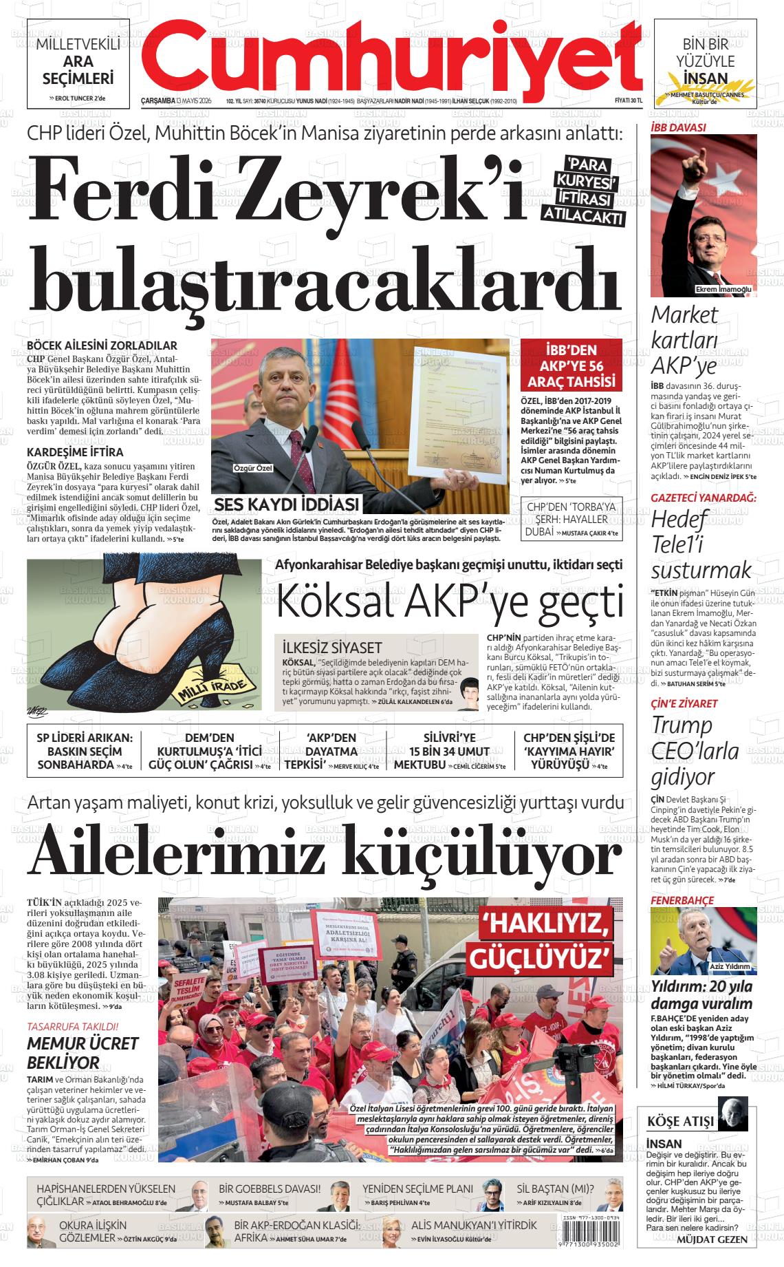 Cumhuriyet Gazetesi 13.05.2026