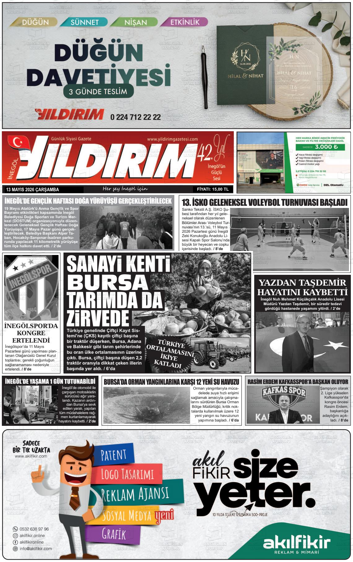 Bursa Inegolyildirim 13.05.2026