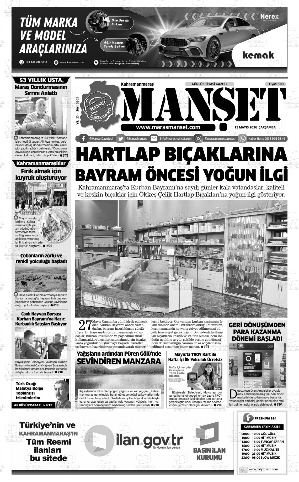 Kahramanmaras Manset 13.05.2026