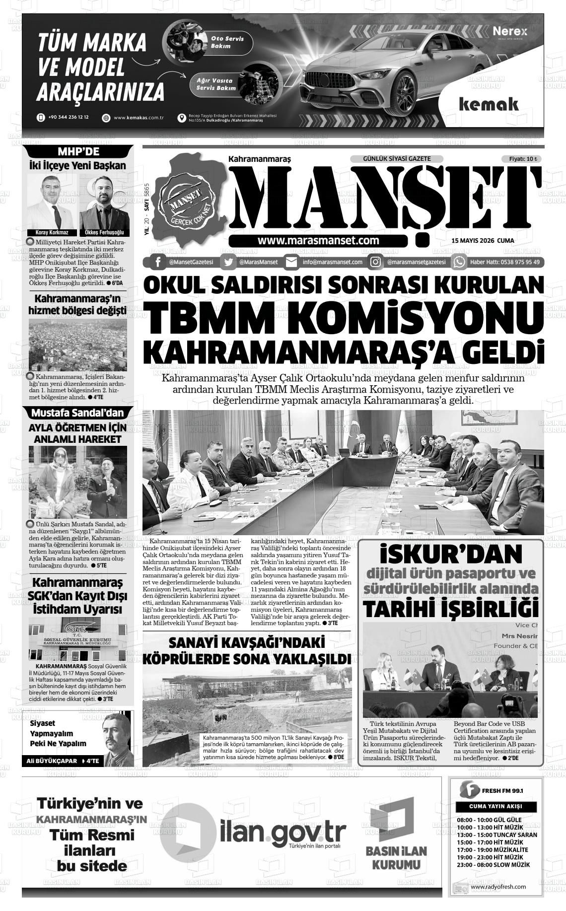Kahramanmaras Manset 15.05.2026