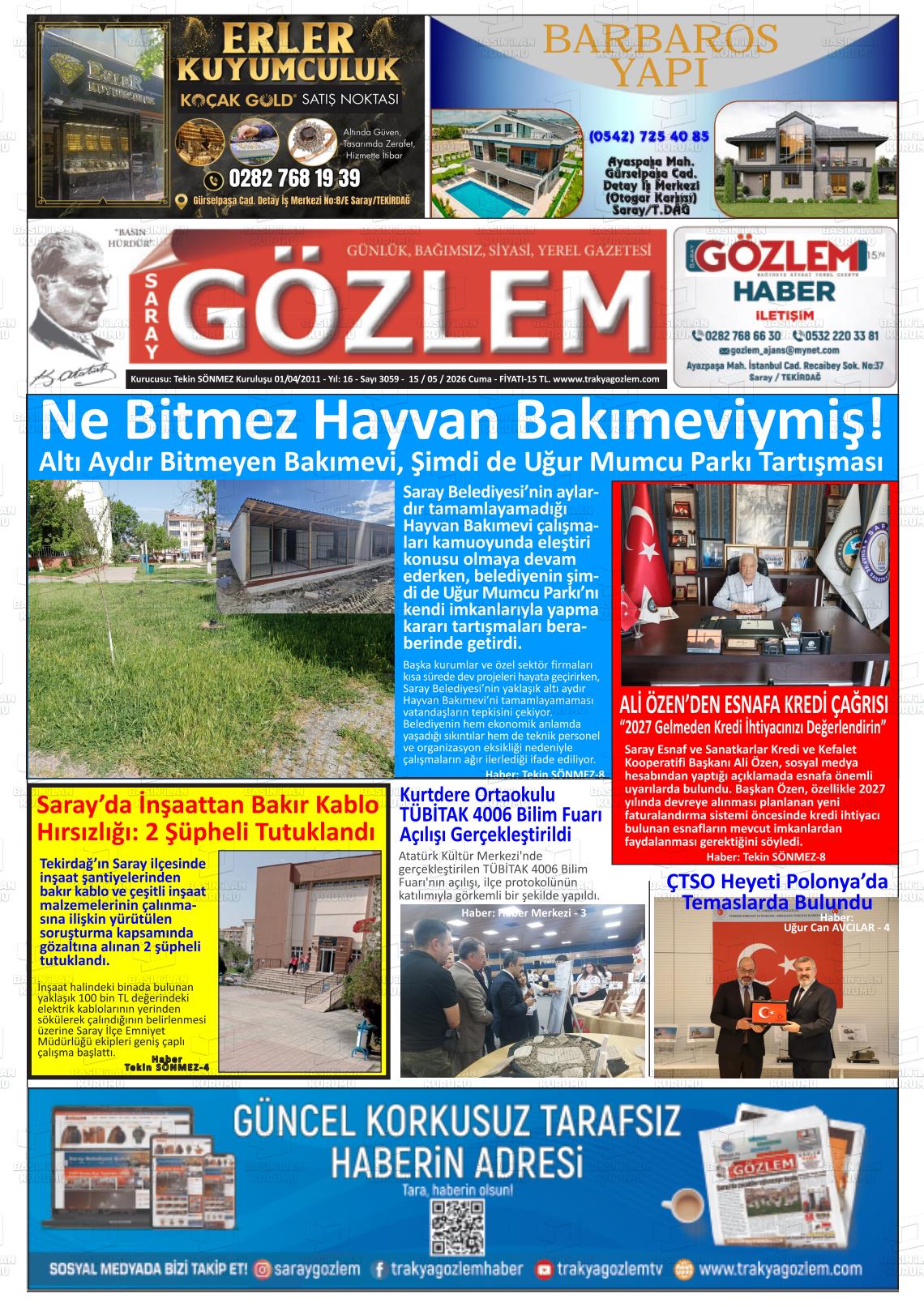 Tekirdag Saraygozlem 15.05.2026