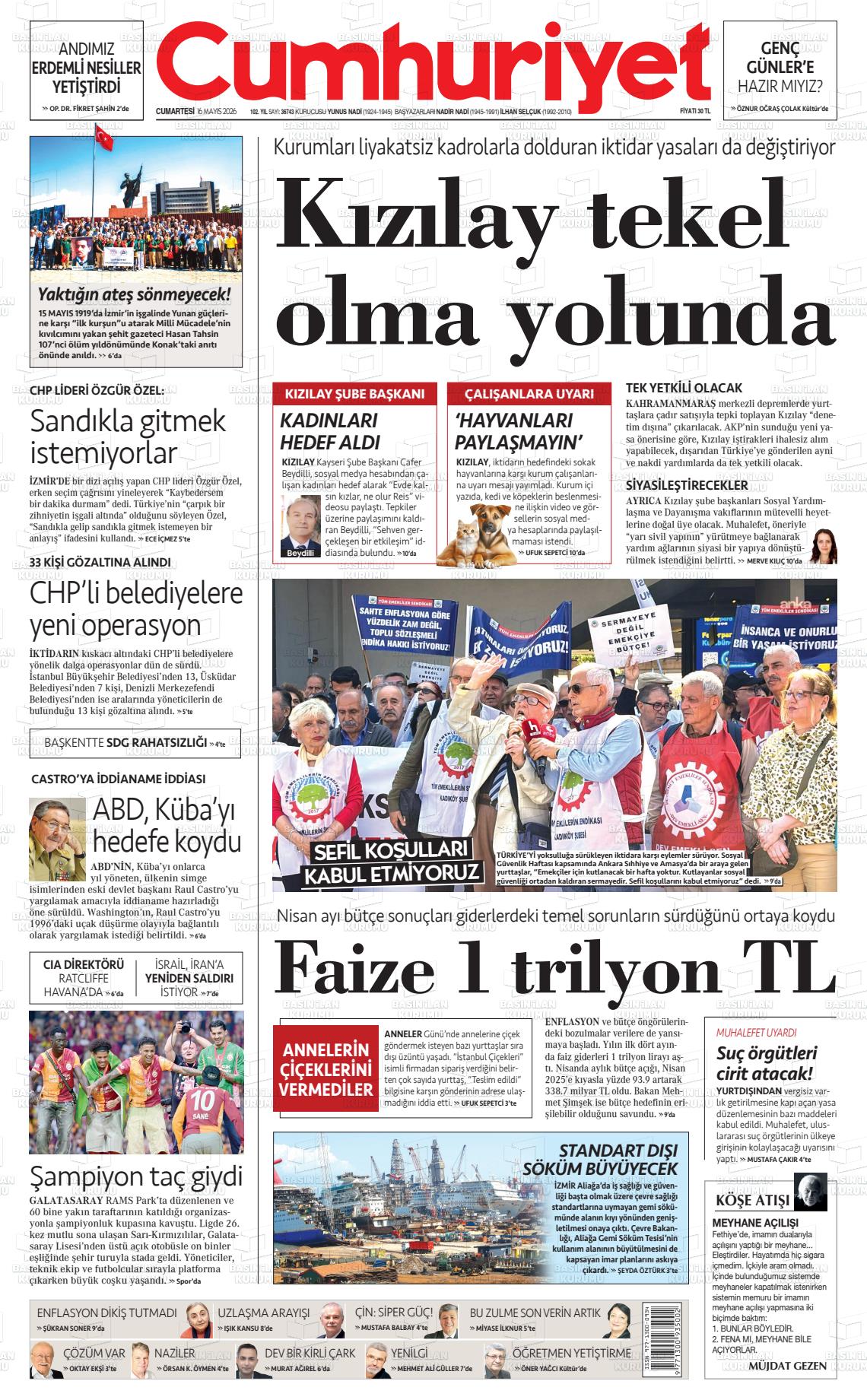 Cumhuriyet Gazetesi 16.05.2026