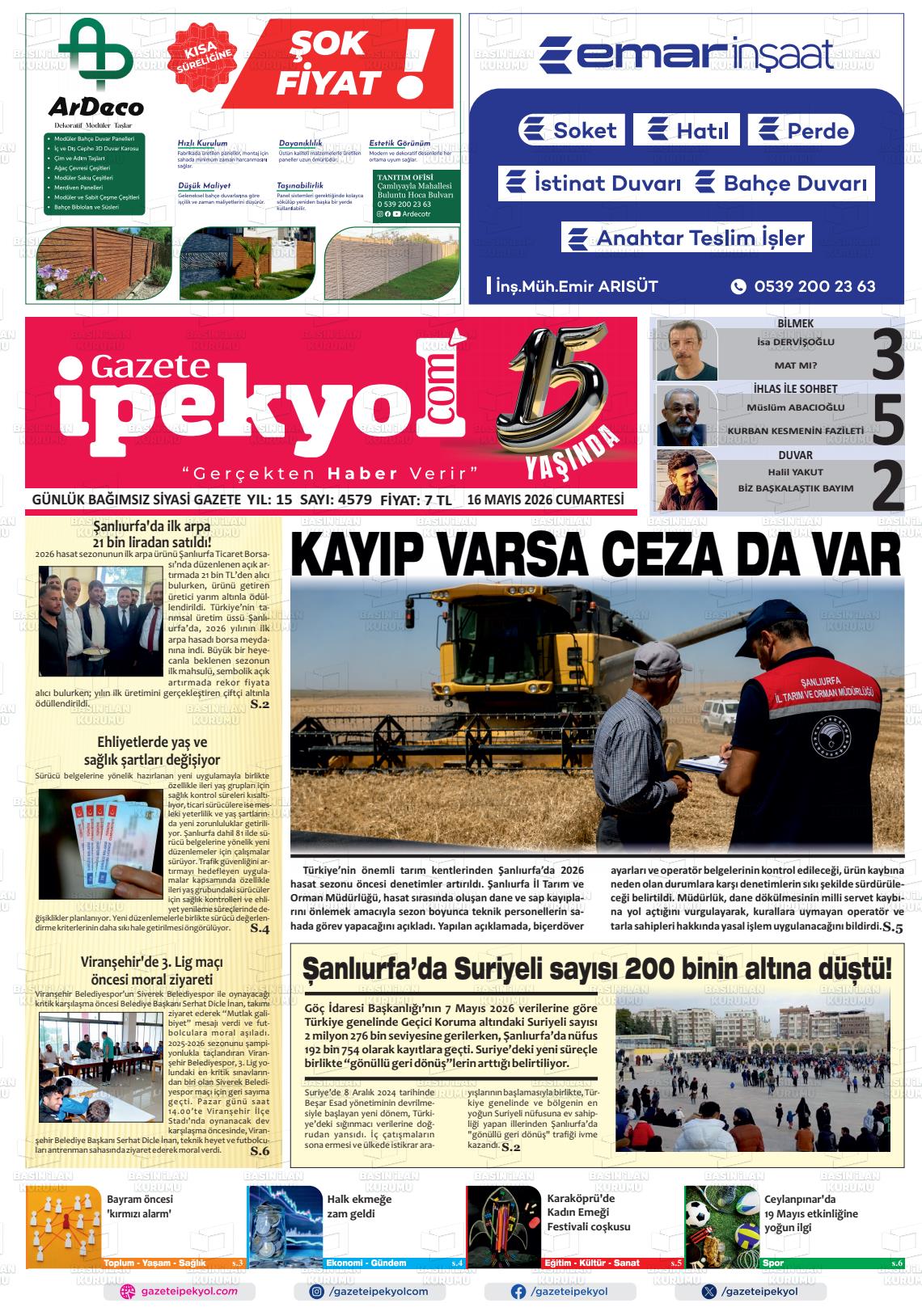 Sanliurfa Gazeteipekyol 16.05.2026