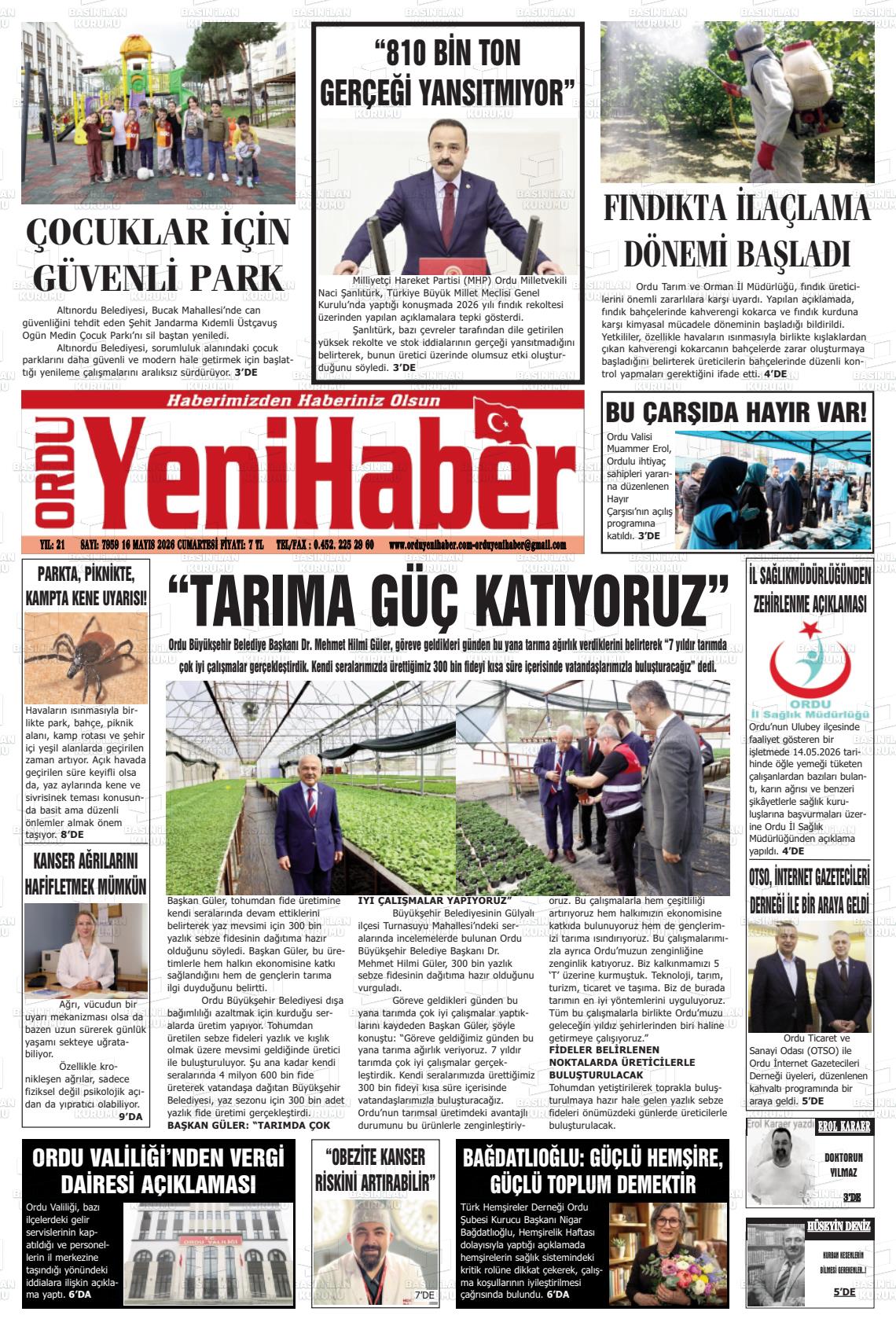 Ordu Yenihaber 16.05.2026