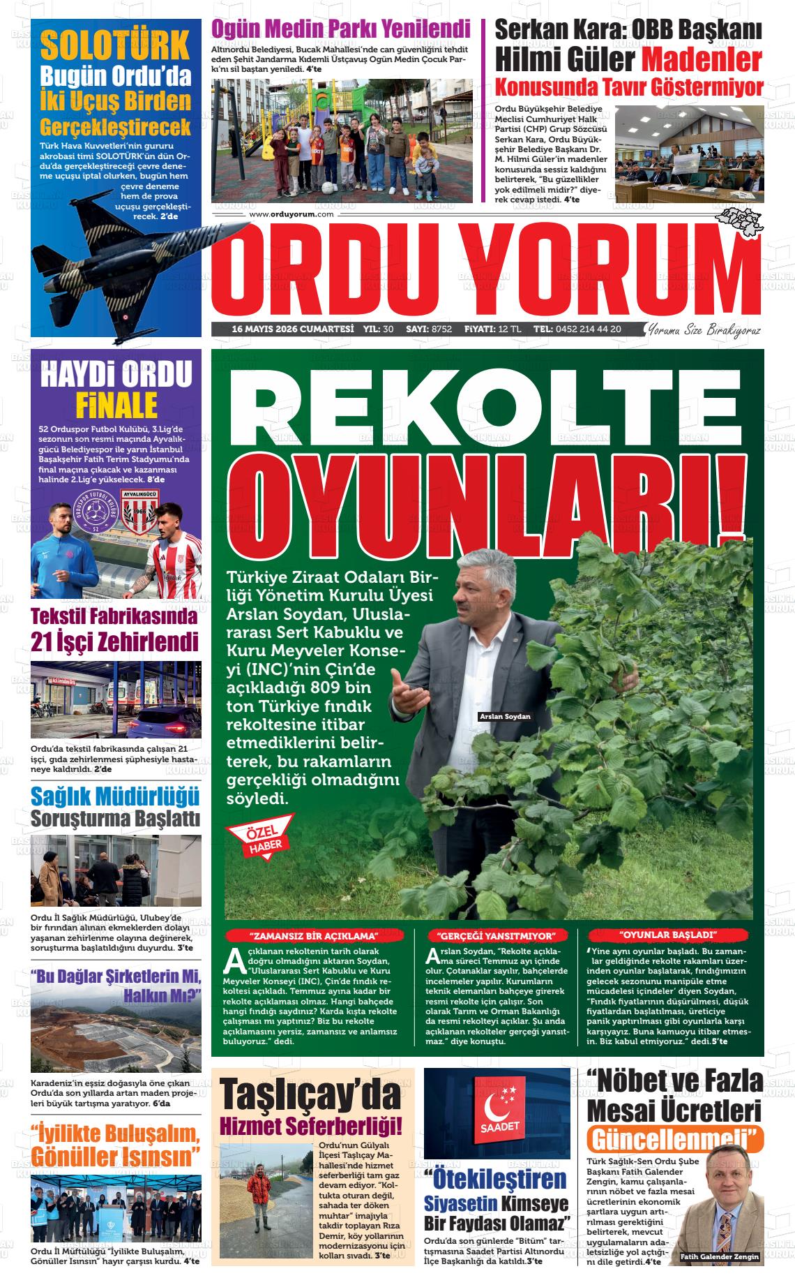Ordu Yorum 16.05.2026