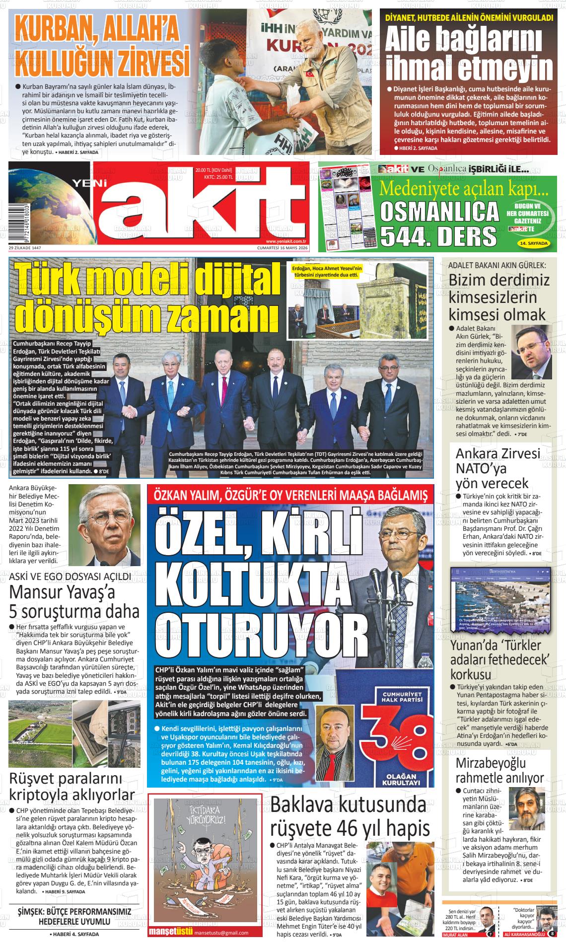 Yeni Akit Gazetesi 16.05.2026