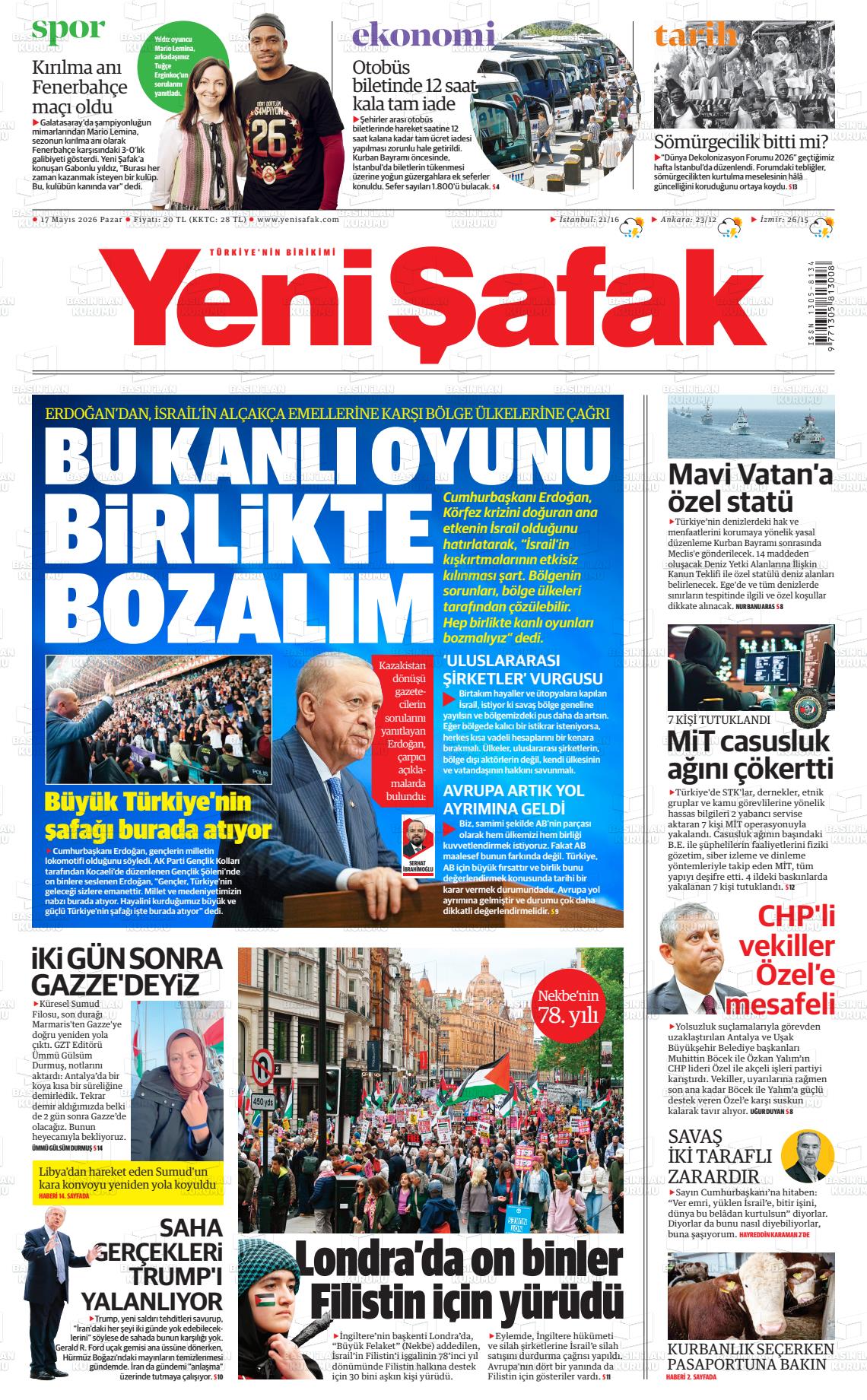 Yeni Şafak Gazetesi 17.05.2026