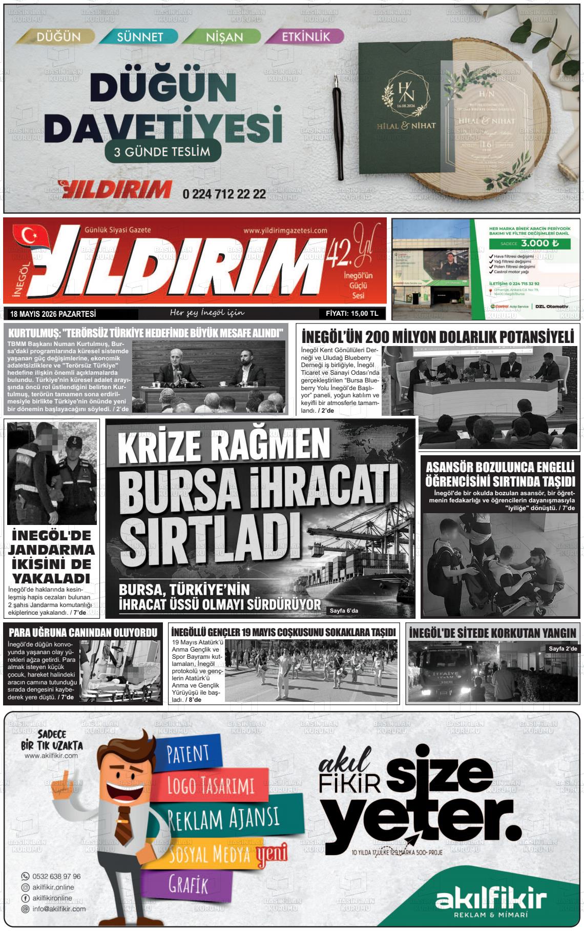 Bursa Inegolyildirim 18.05.2026