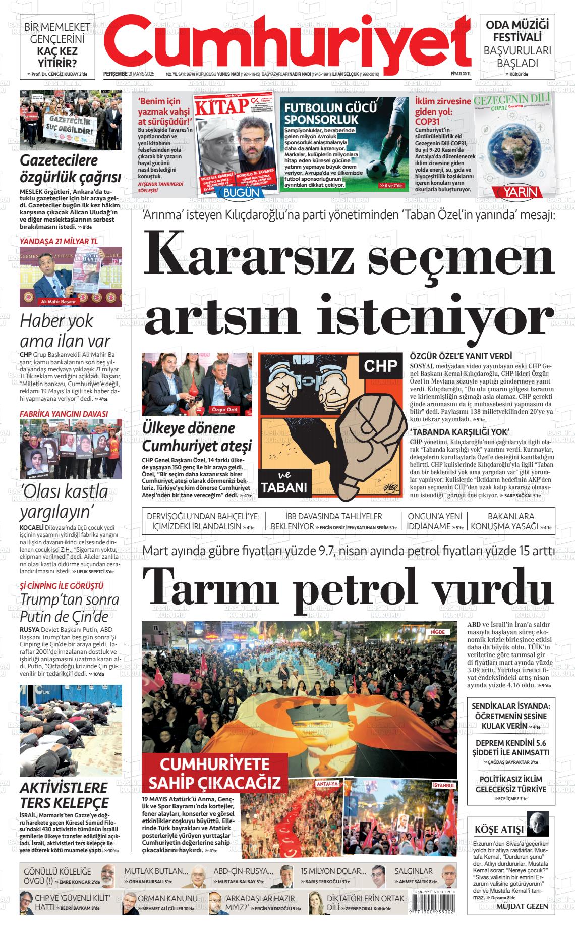 Cumhuriyet Gazetesi 21.05.2026
