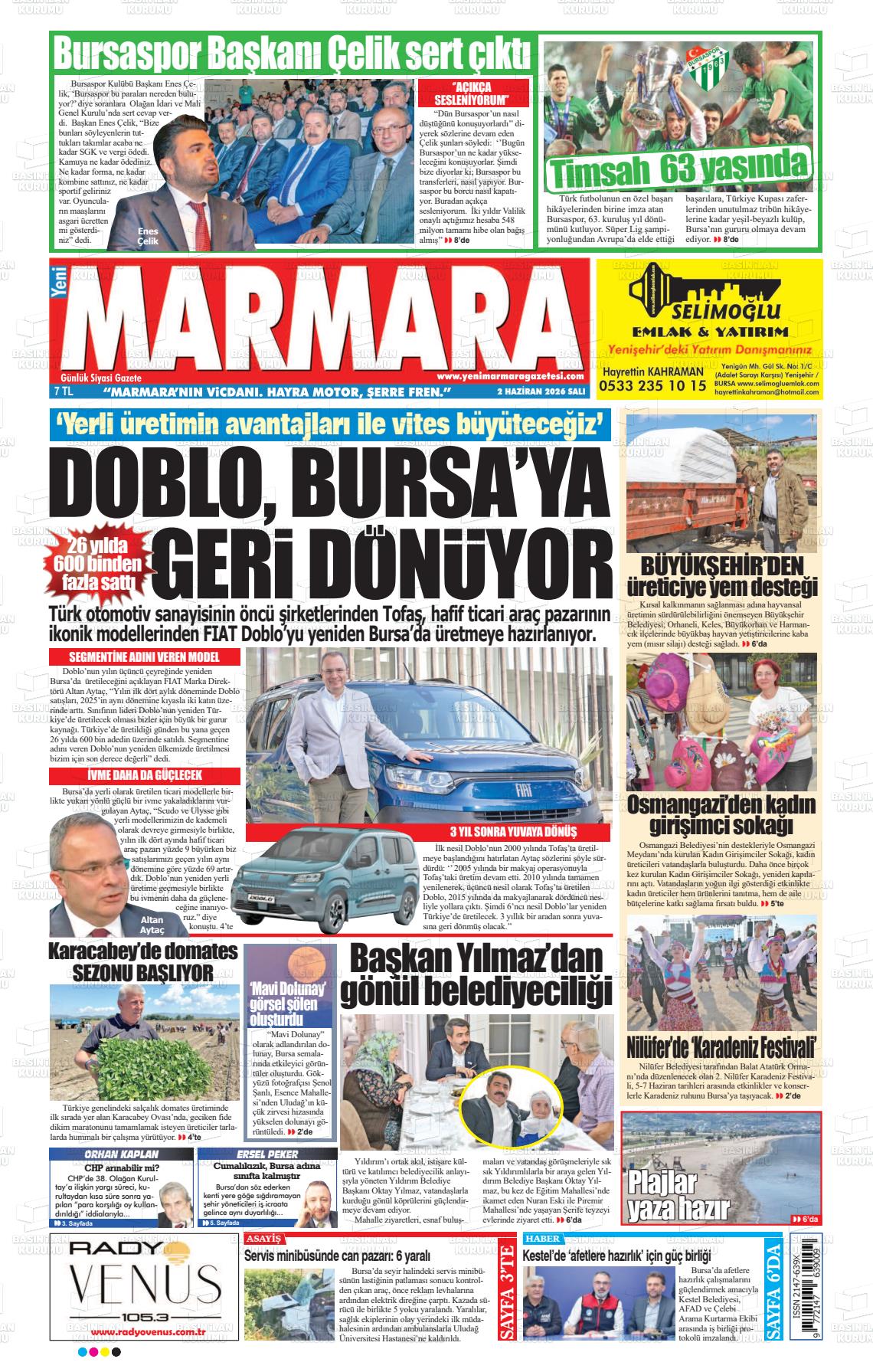 Bursa Yenimarmara 02.06.2026