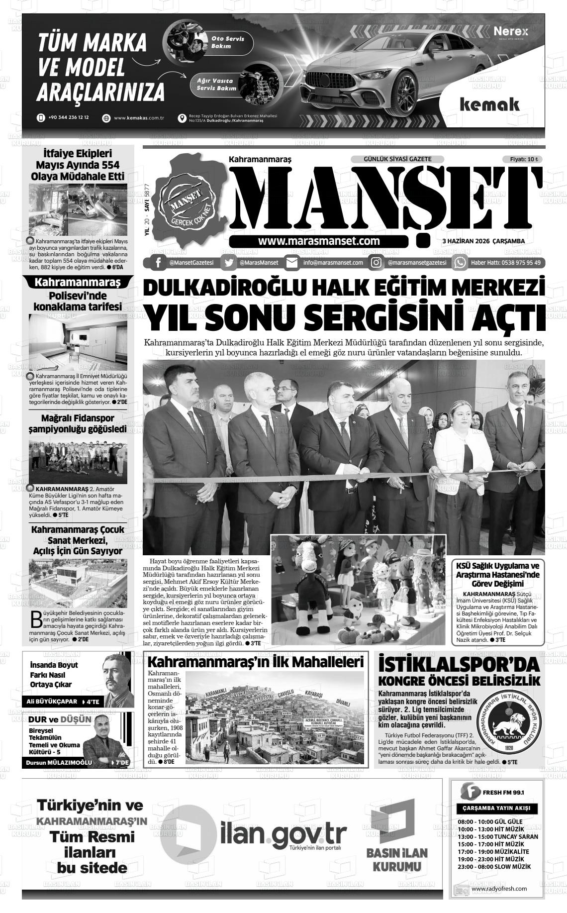 Kahramanmaras Manset 03.06.2026
