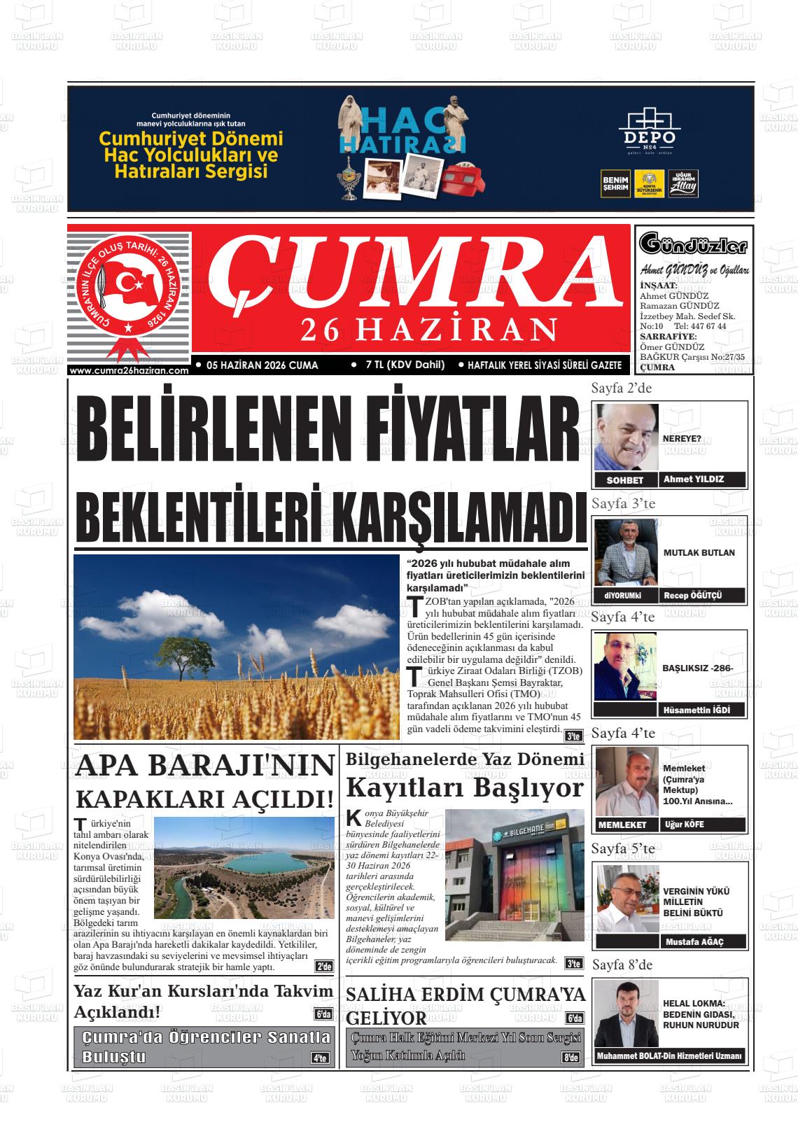 Konya Cumra 26 Haziran 05.06.2026