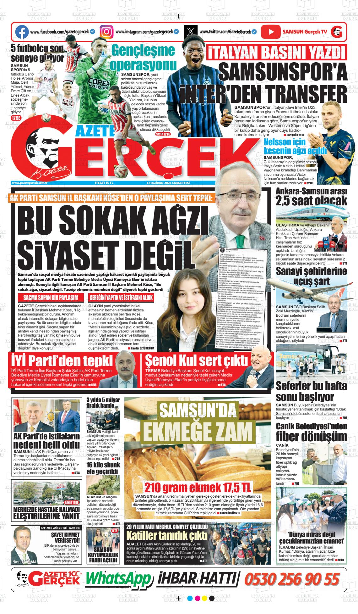 Samsun Gazetegercek 06.06.2026