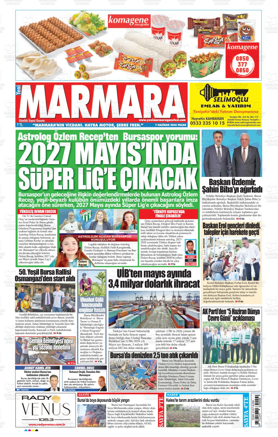 Bursa Yenimarmara 07.06.2026