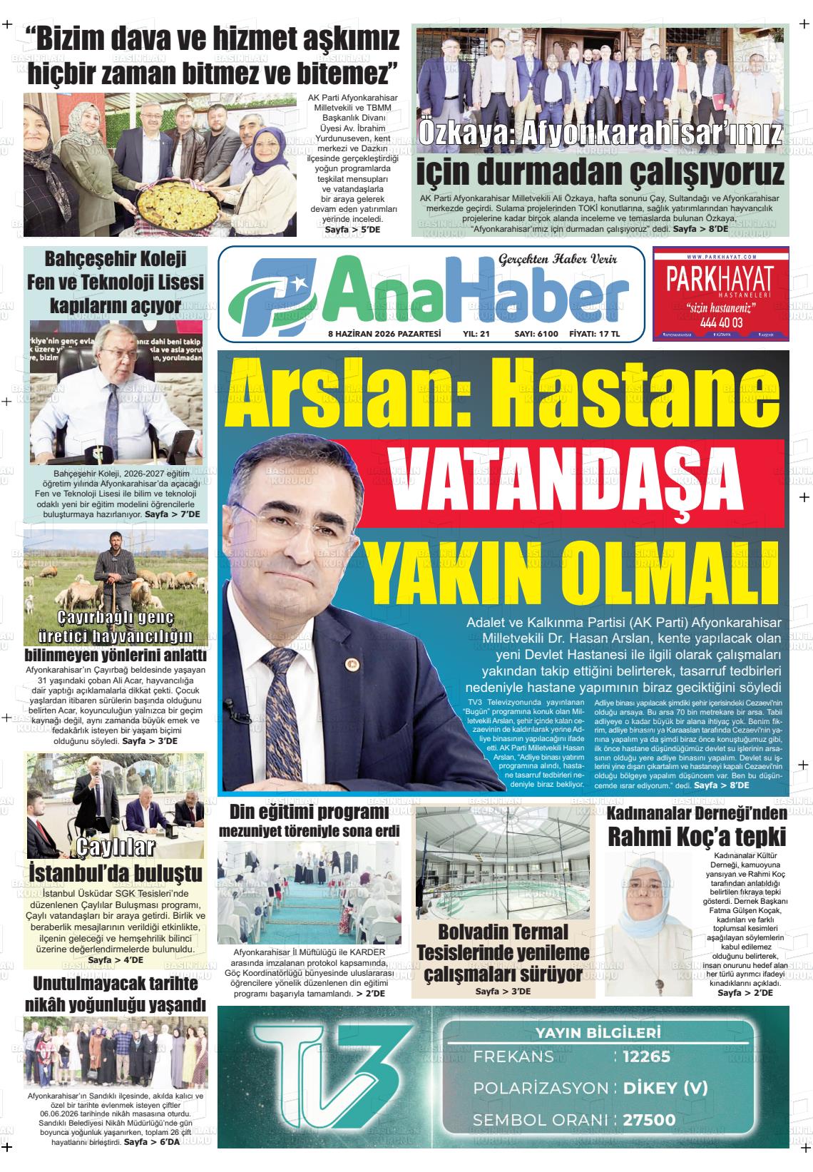 Afyonkarahisar Anahaber 08.06.2026