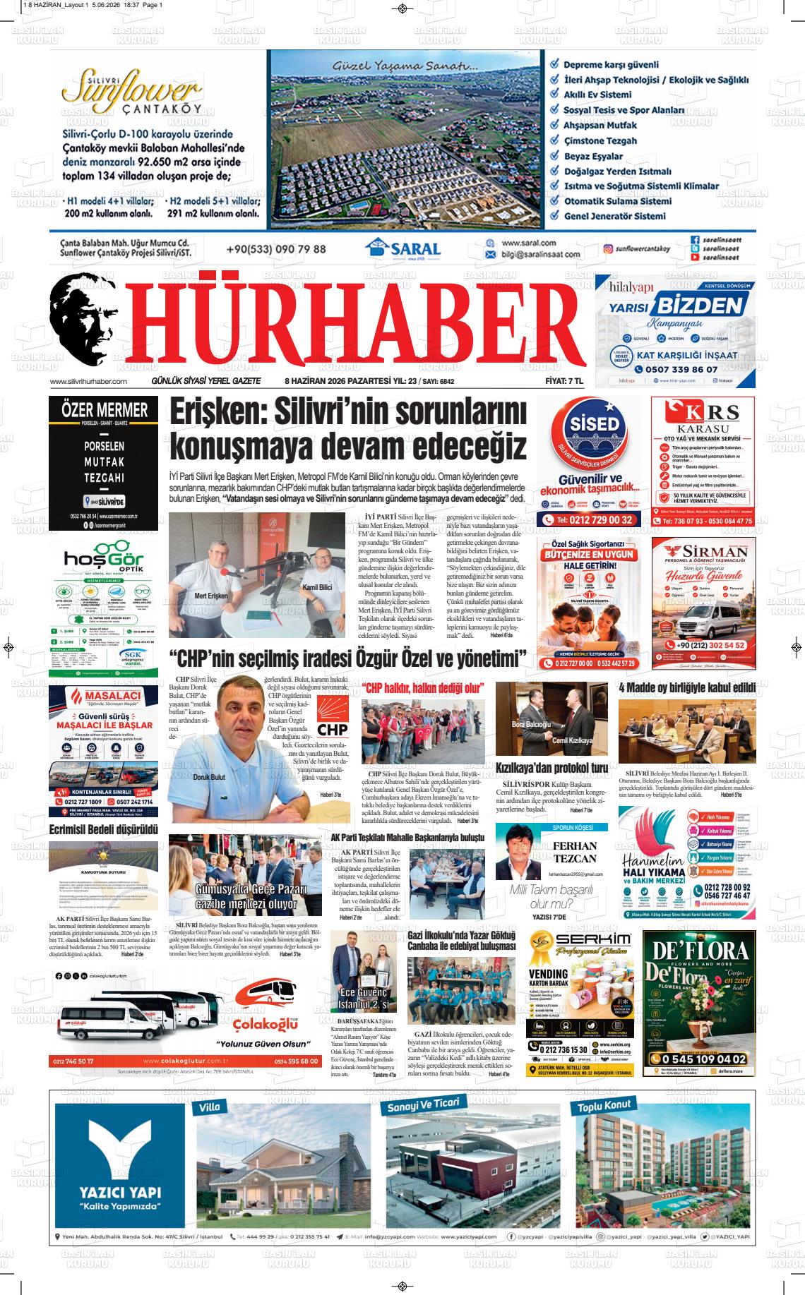 Hür Haber Gazetesi 08.06.2026