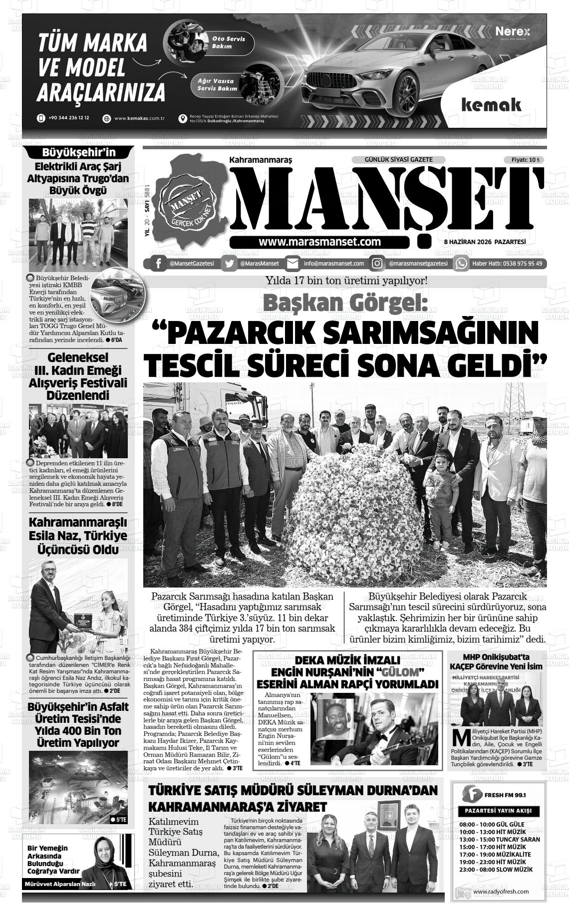 Kahramanmaras Manset 08.06.2026