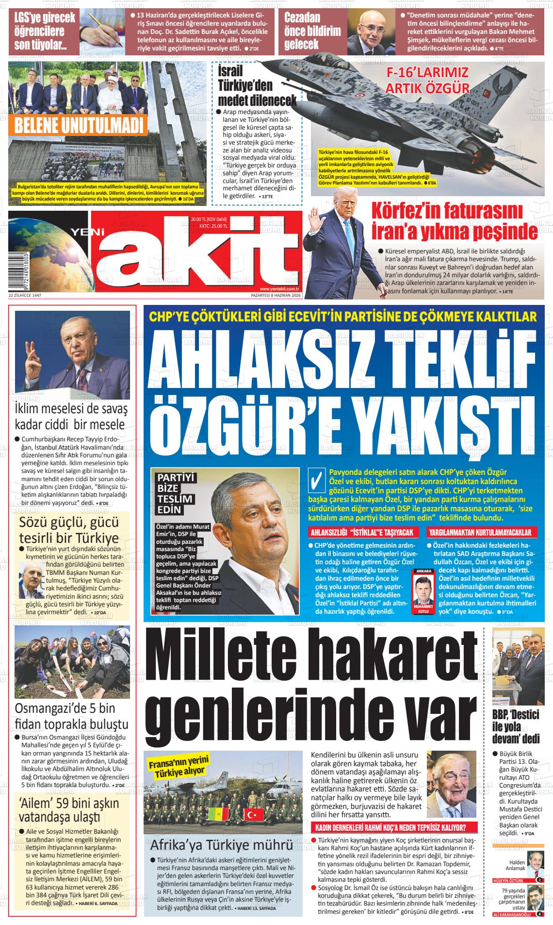 Yeni Akit Gazetesi 08.06.2026
