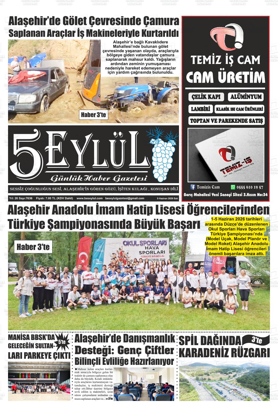 Manisa Alasehir 5 Eylul 09.06.2026