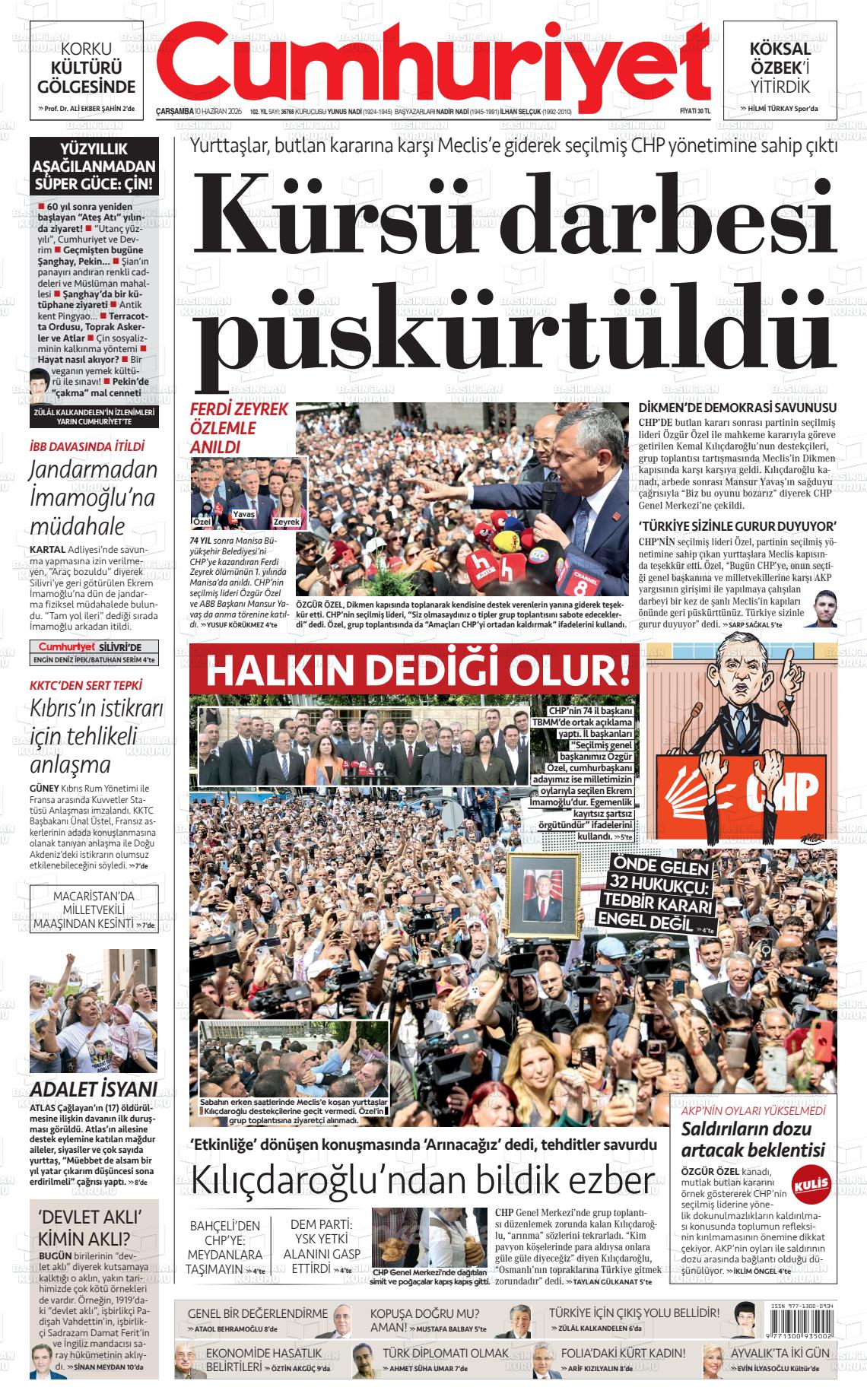 Cumhuriyet Gazetesi 10.06.2026