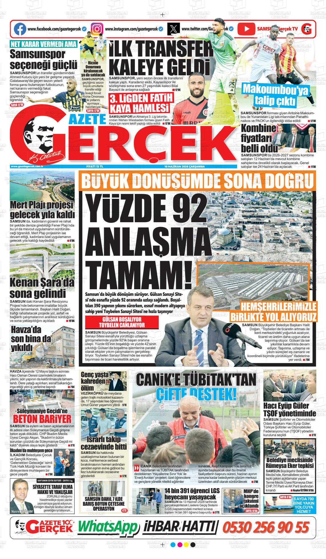 Samsun Gazetegercek 10.06.2026