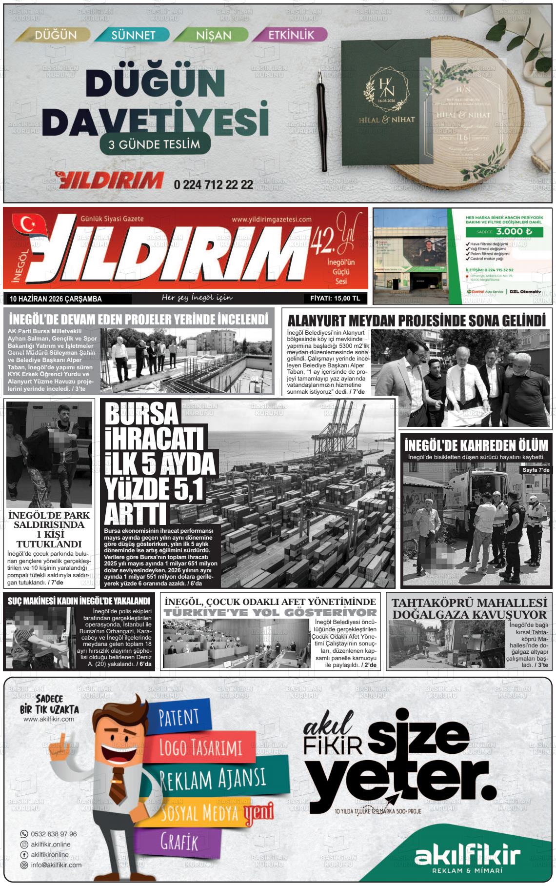 Bursa Inegolyildirim 10.06.2026