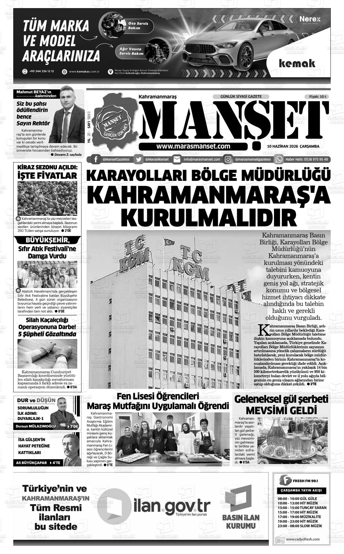 Kahramanmaras Manset 10.06.2026