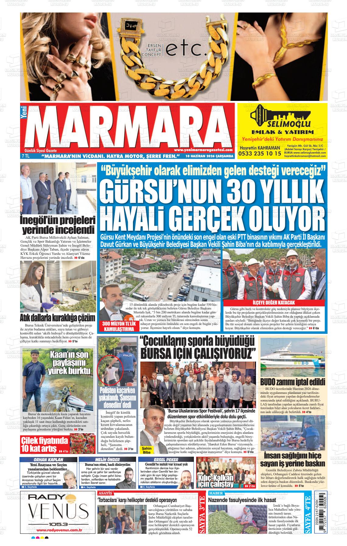 Bursa Yenimarmara 10.06.2026