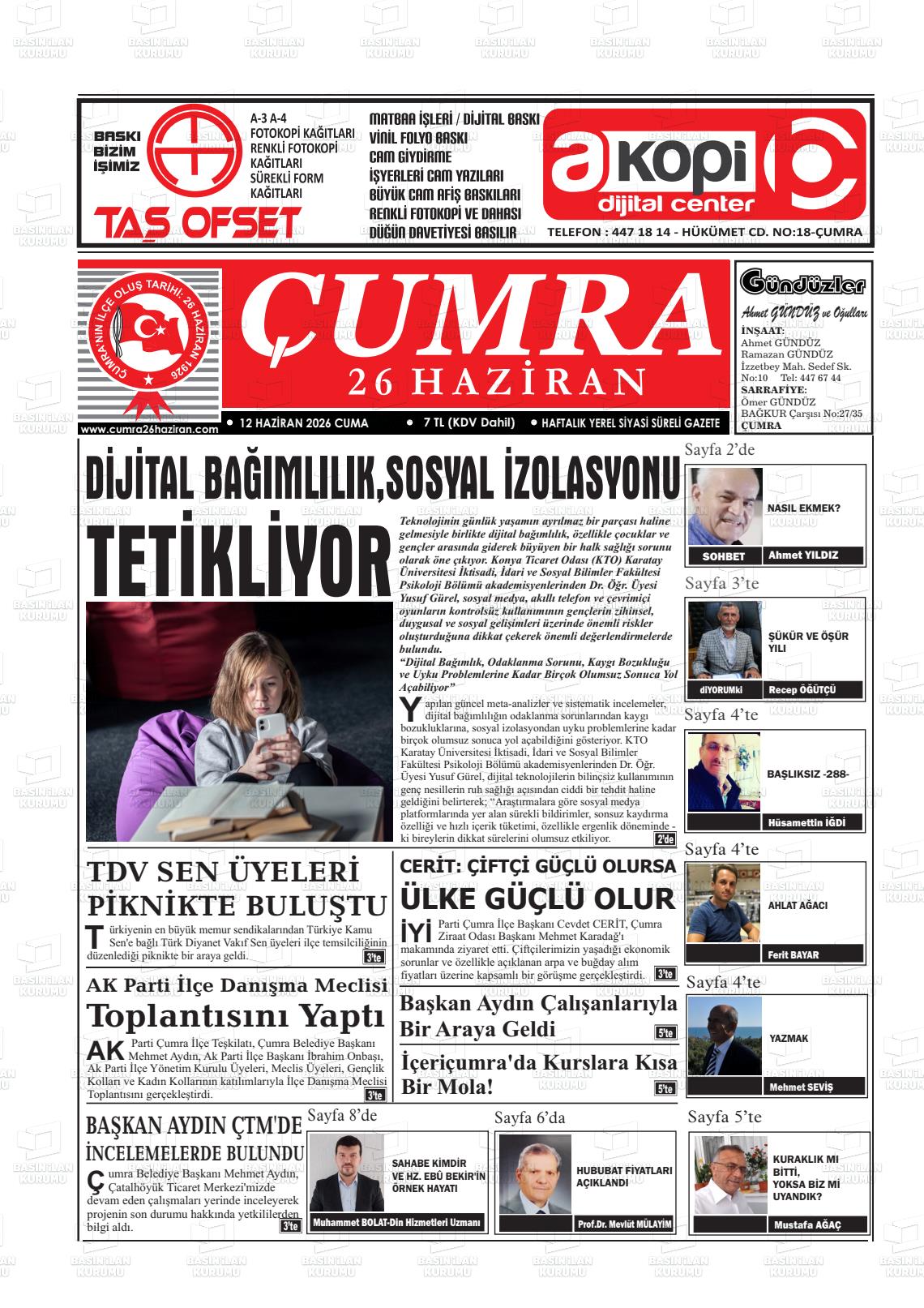 Konya Cumra 26 Haziran 12.06.2026