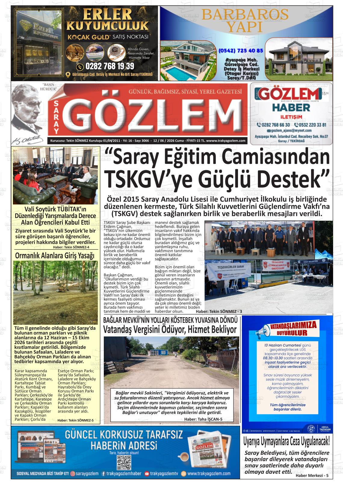 Tekirdag Saraygozlem 12.06.2026