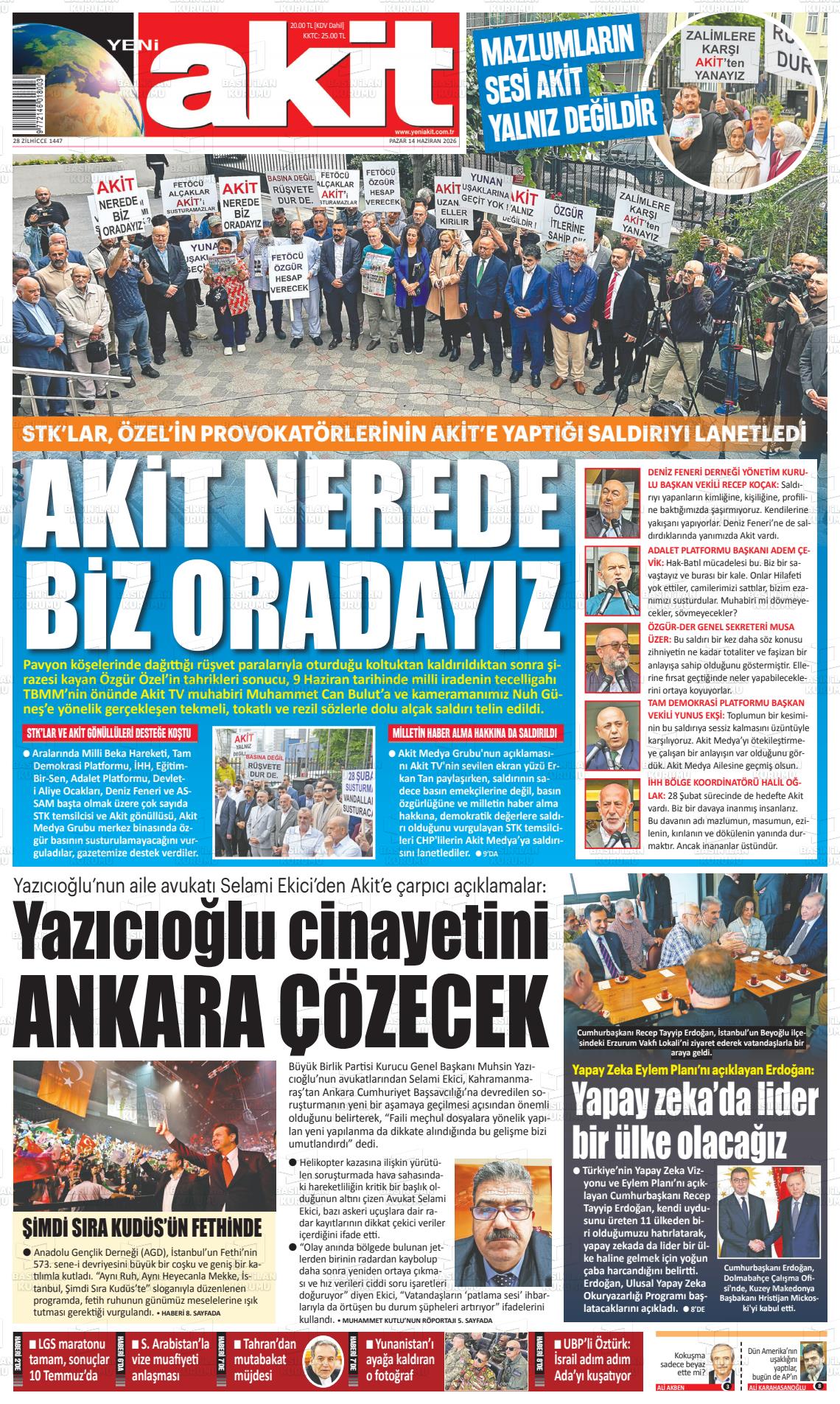 Yeni Akit Gazetesi 14.06.2026