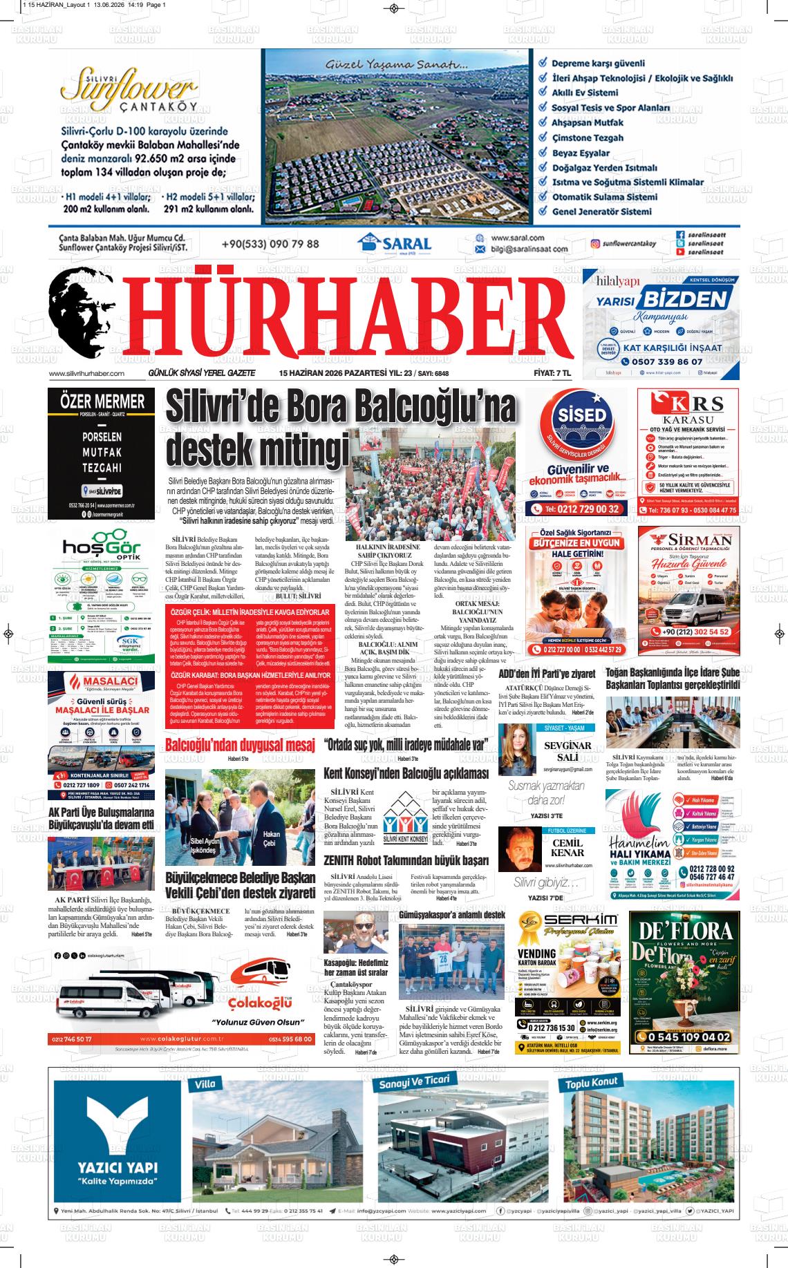 Hür Haber Gazetesi 15.06.2026