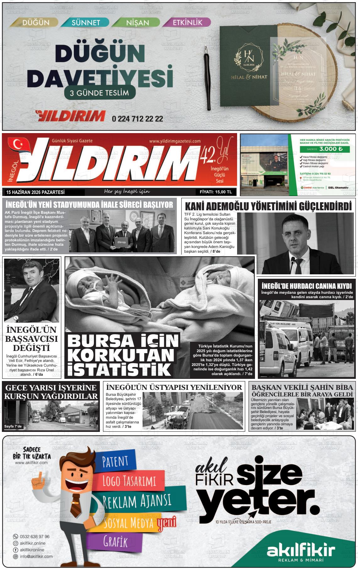 Bursa Inegolyildirim 15.06.2026