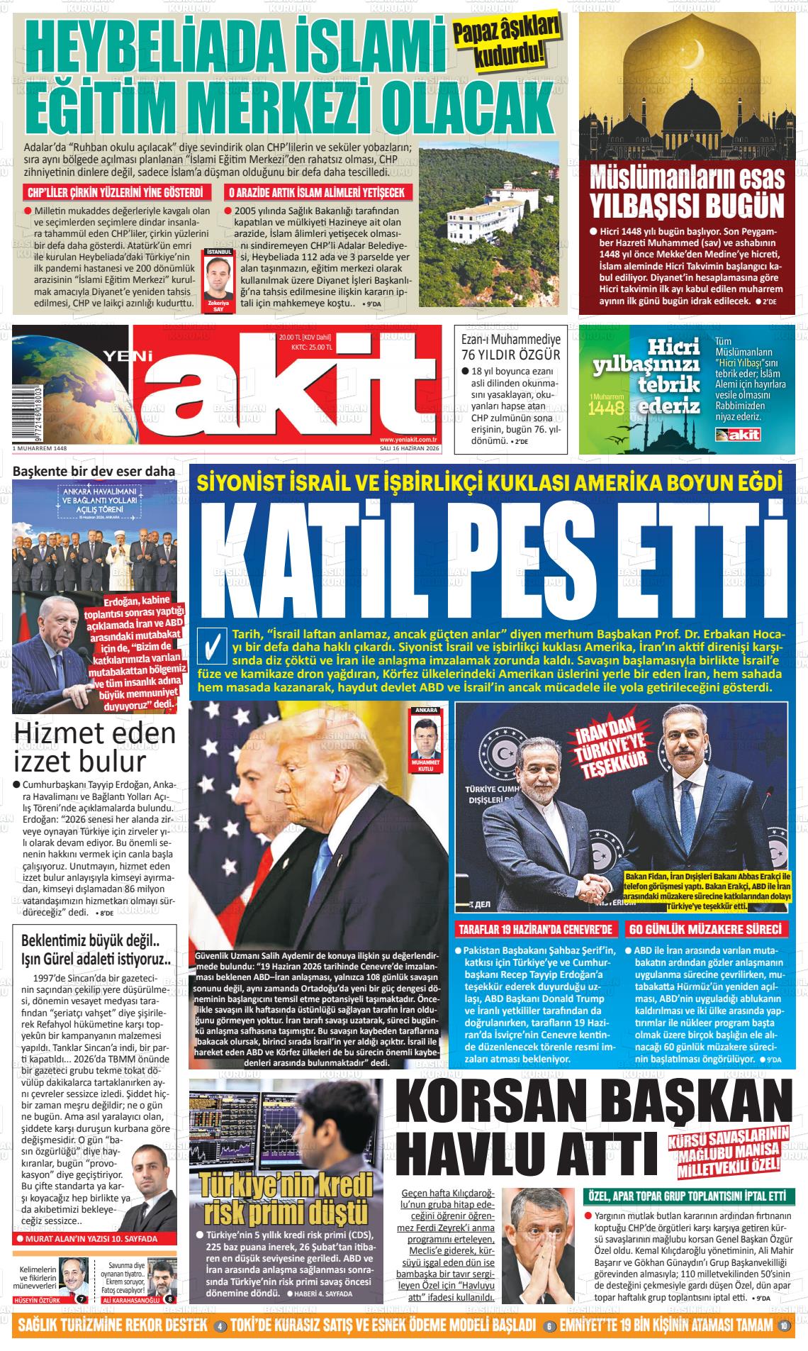 Yeni Akit Gazetesi 16.06.2026