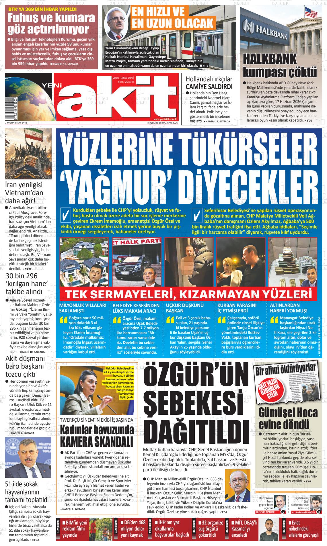 Yeni Akit Gazetesi 18.06.2026