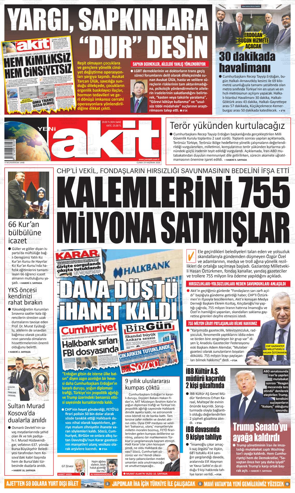 Yeni Akit Gazetesi 19.06.2026