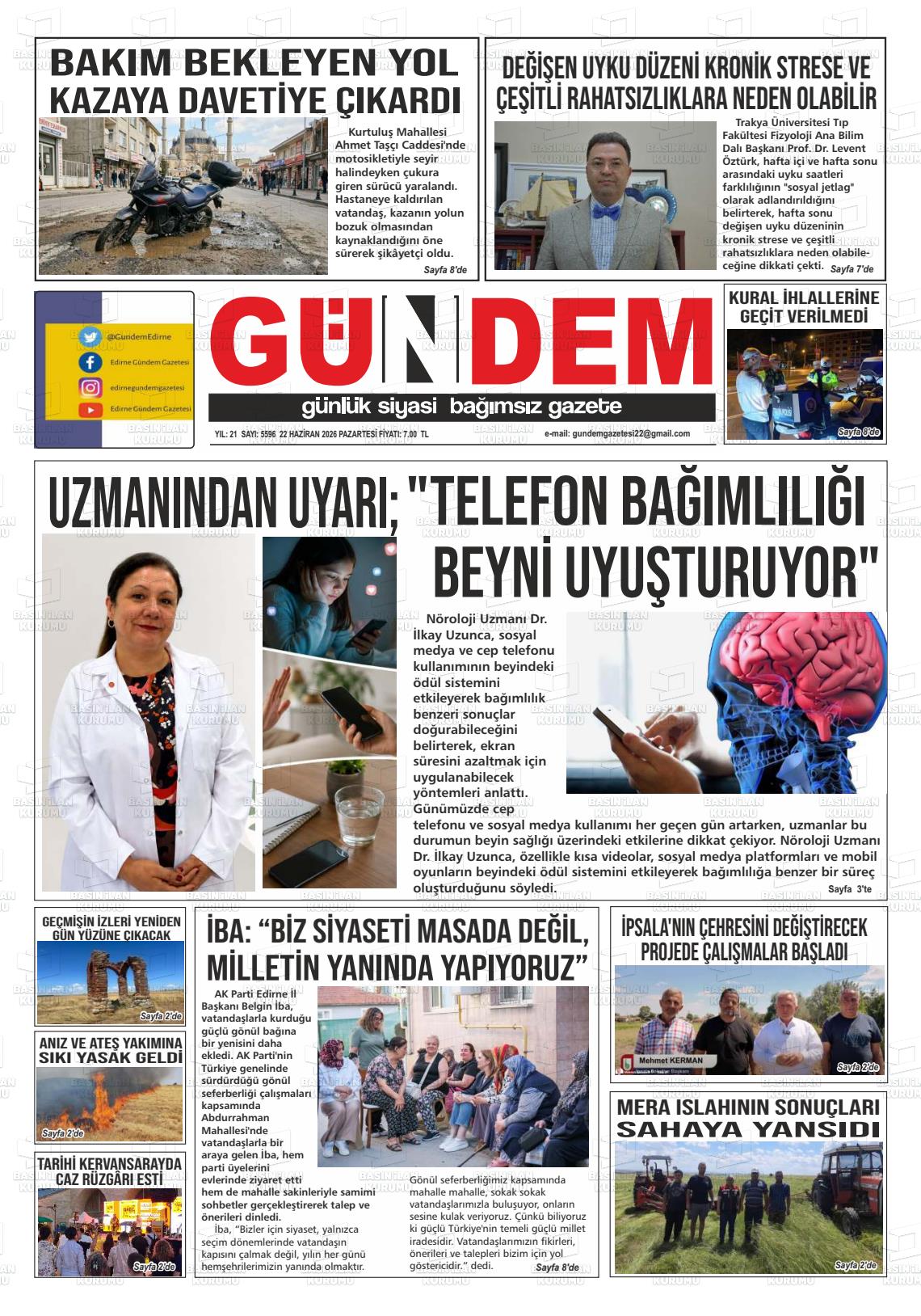 Edirne Gundem 22.06.2026
