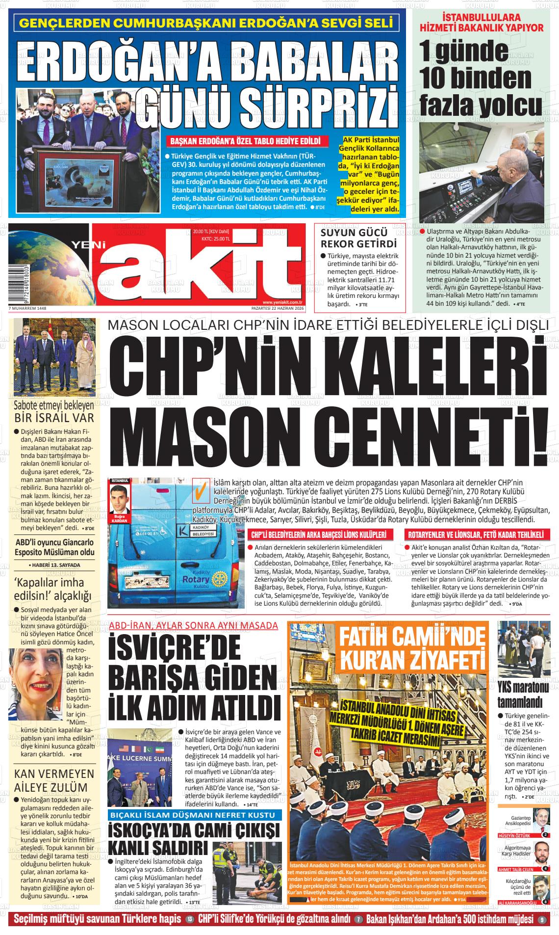 Yeni Akit Gazetesi 22.06.2026