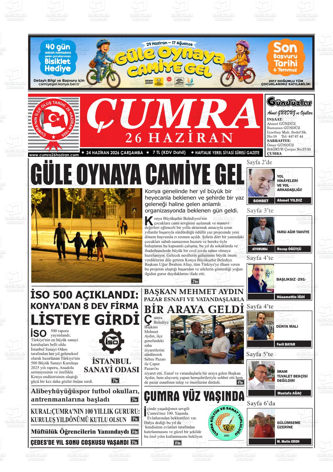 Konya Cumra 26 Haziran 24.06.2026
